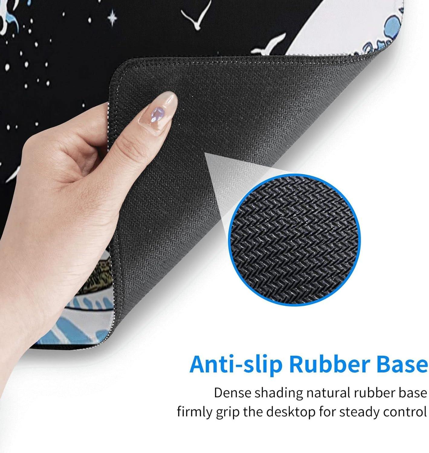 Japanese Blue and Black Sea Wave Mouse Pad Abstract Blue Desk Mat 31.5x11.8 Inch Sea Wave Texture Non-Slip Rubber Base Wave Mousepad Stitched Edges Keyboard Mouse Mat Desk Pad for Office Home Game
