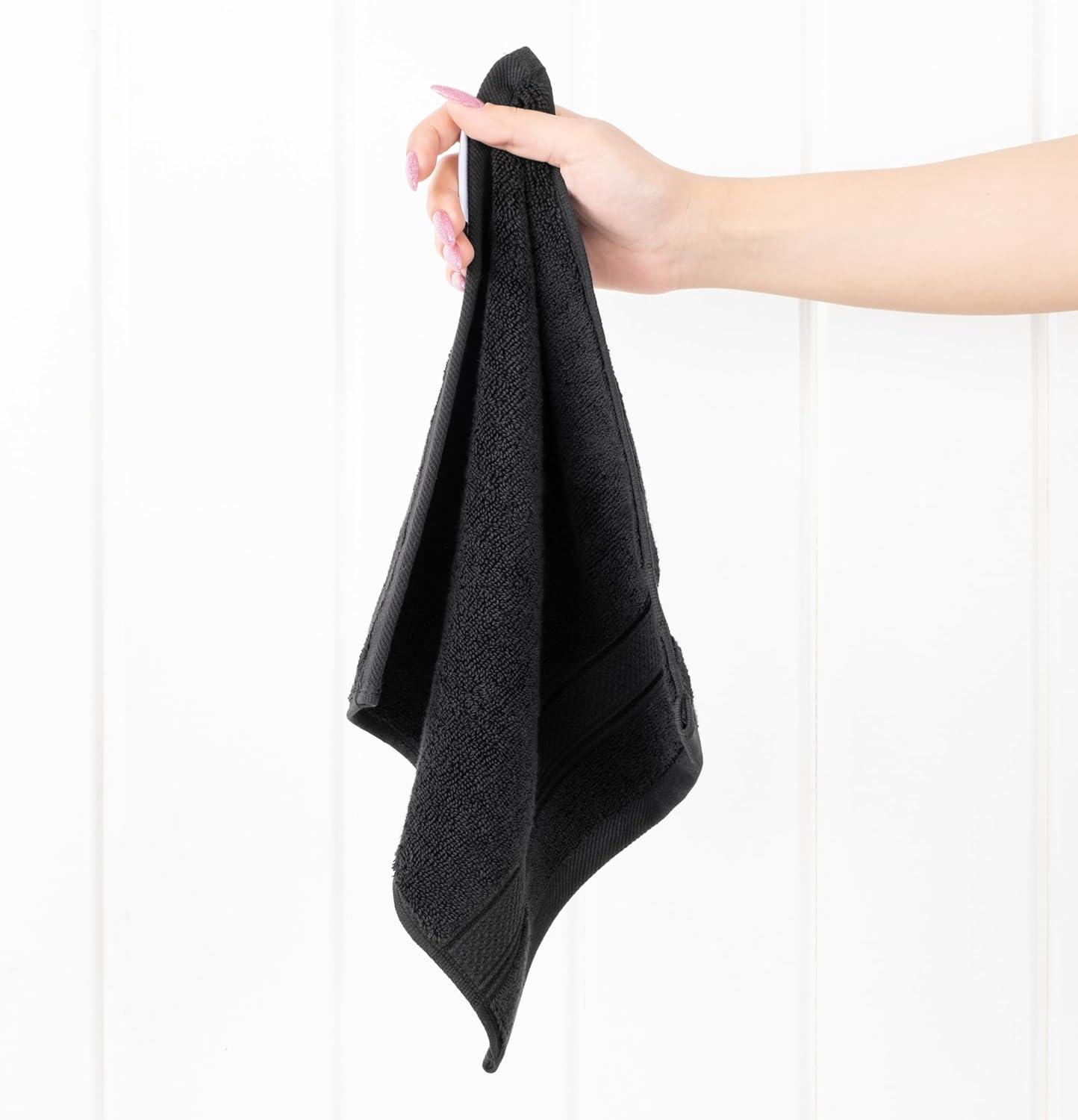 American Soft Linen Salem 4 Pack Washcloth Set, 100% Cotton Washcloth Hand Face Towels for Bathroom and Kitchen, Black