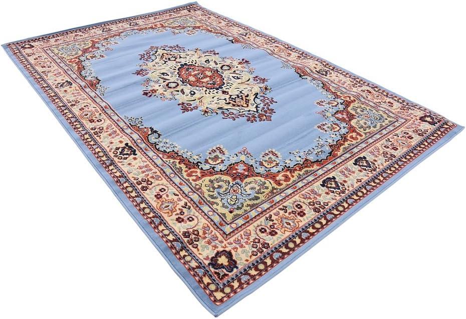 Elegant Medallion 6' x 9' Light Blue Synthetic Area Rug