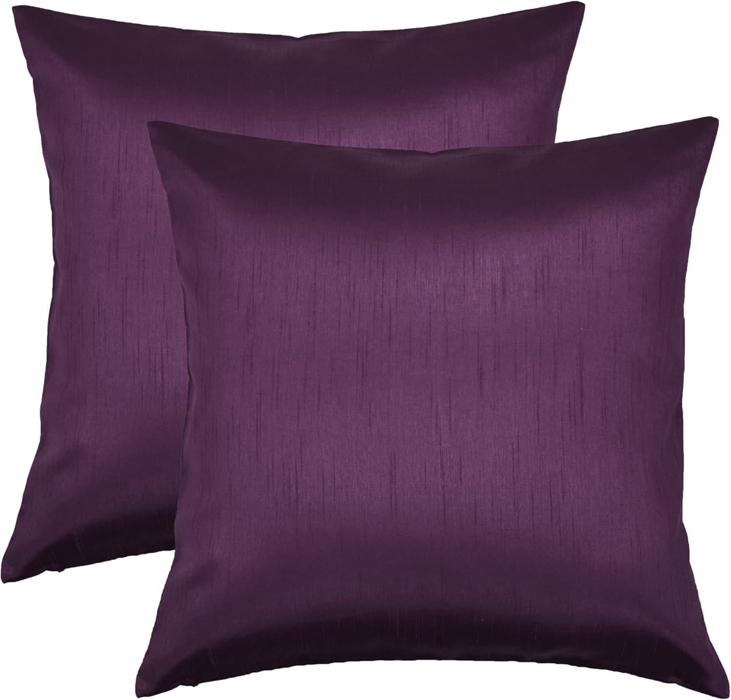 Eggplant Faux Silk Euro Shams with Zipper Closure, Set of 2