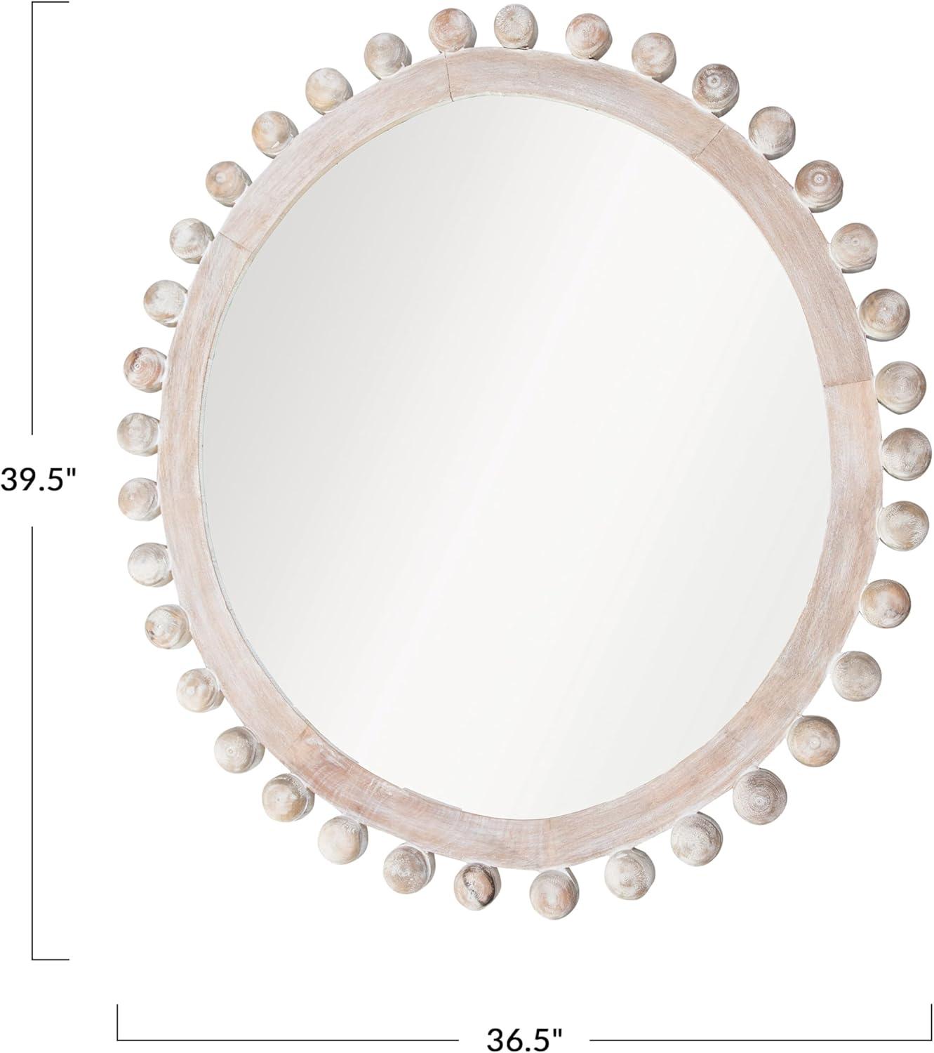 Storied Home Round Carved Wood Framed Wall Mirror Whitewashed: Mango Wood, 36.5"x39.5", Wall Mount