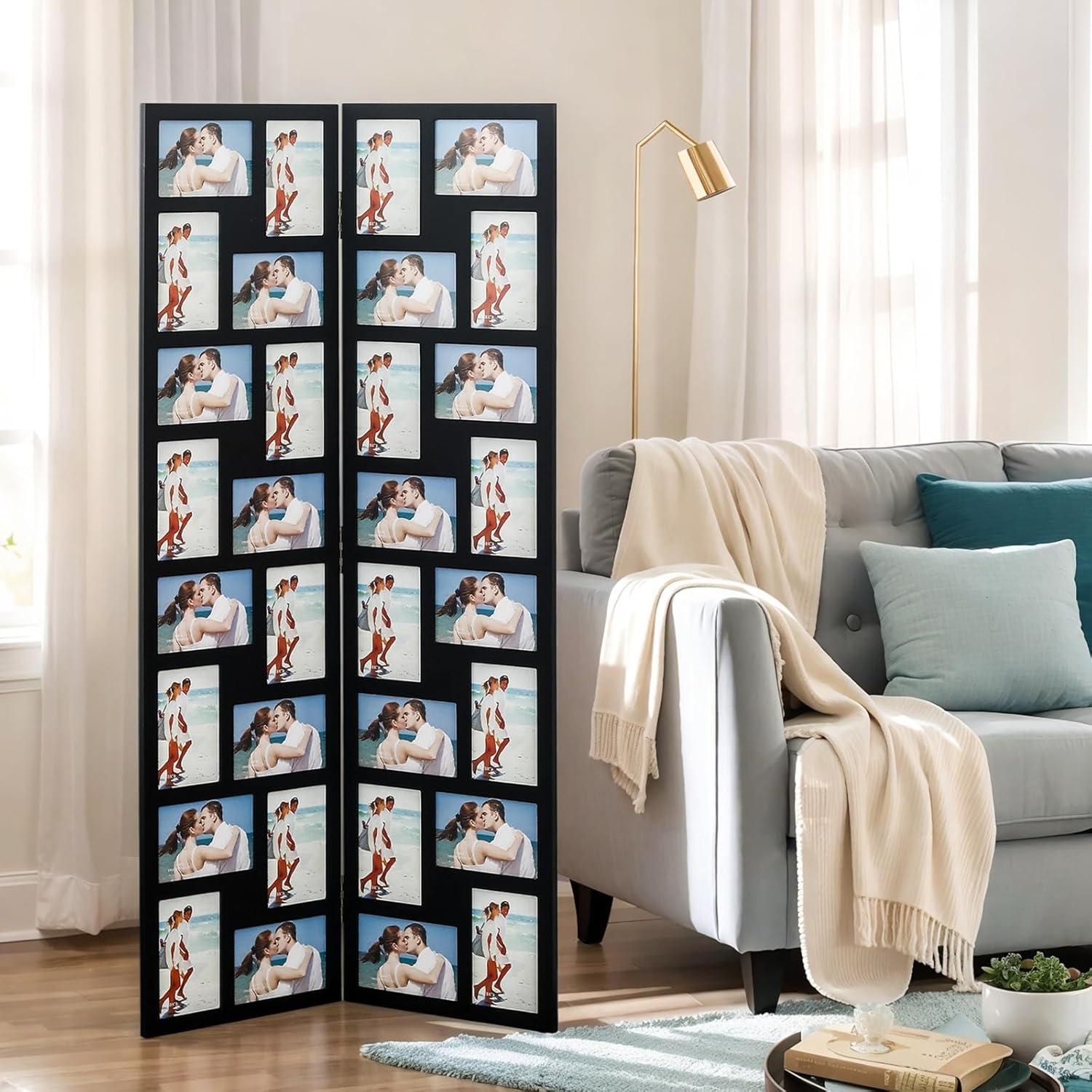 Black Wood Hinged Folding Screen Collage Picture Frame