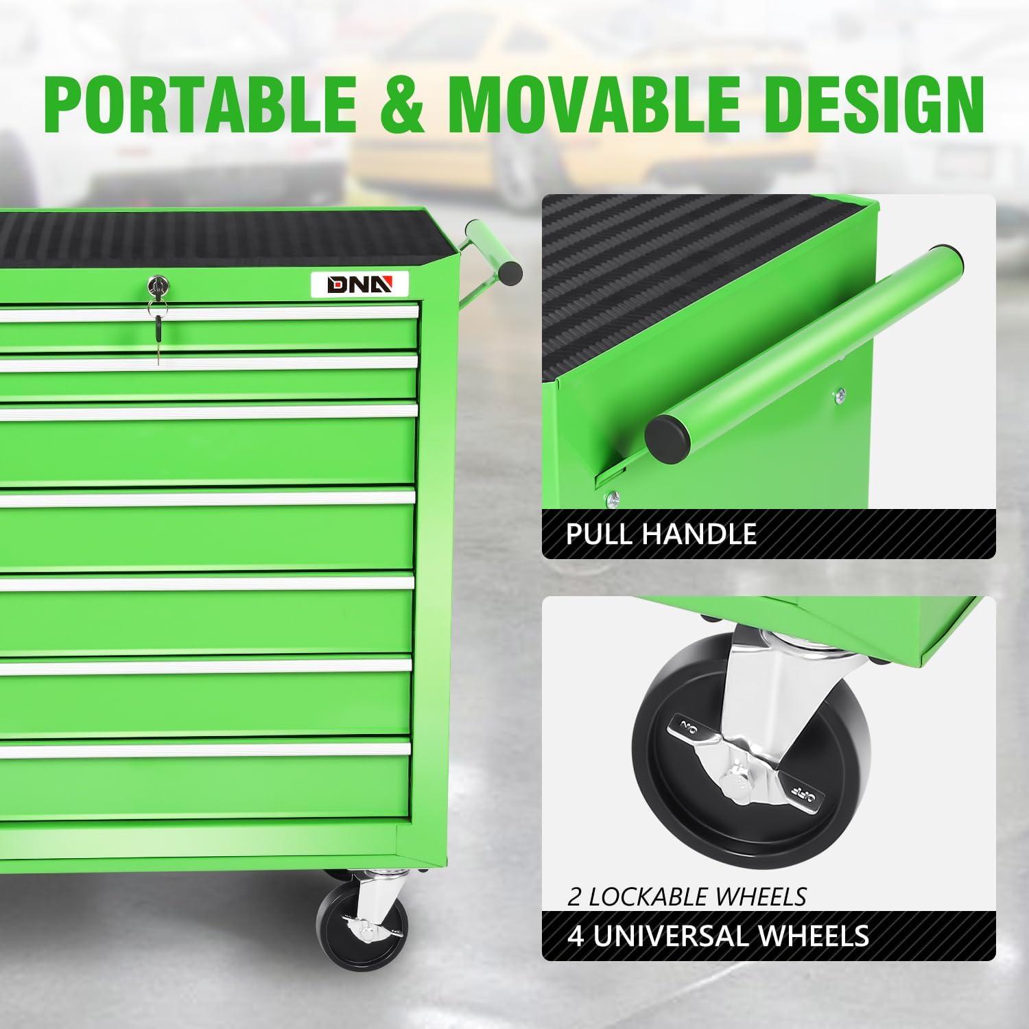 Green Steel 7-Drawer Rolling Tool Cabinet with Lock