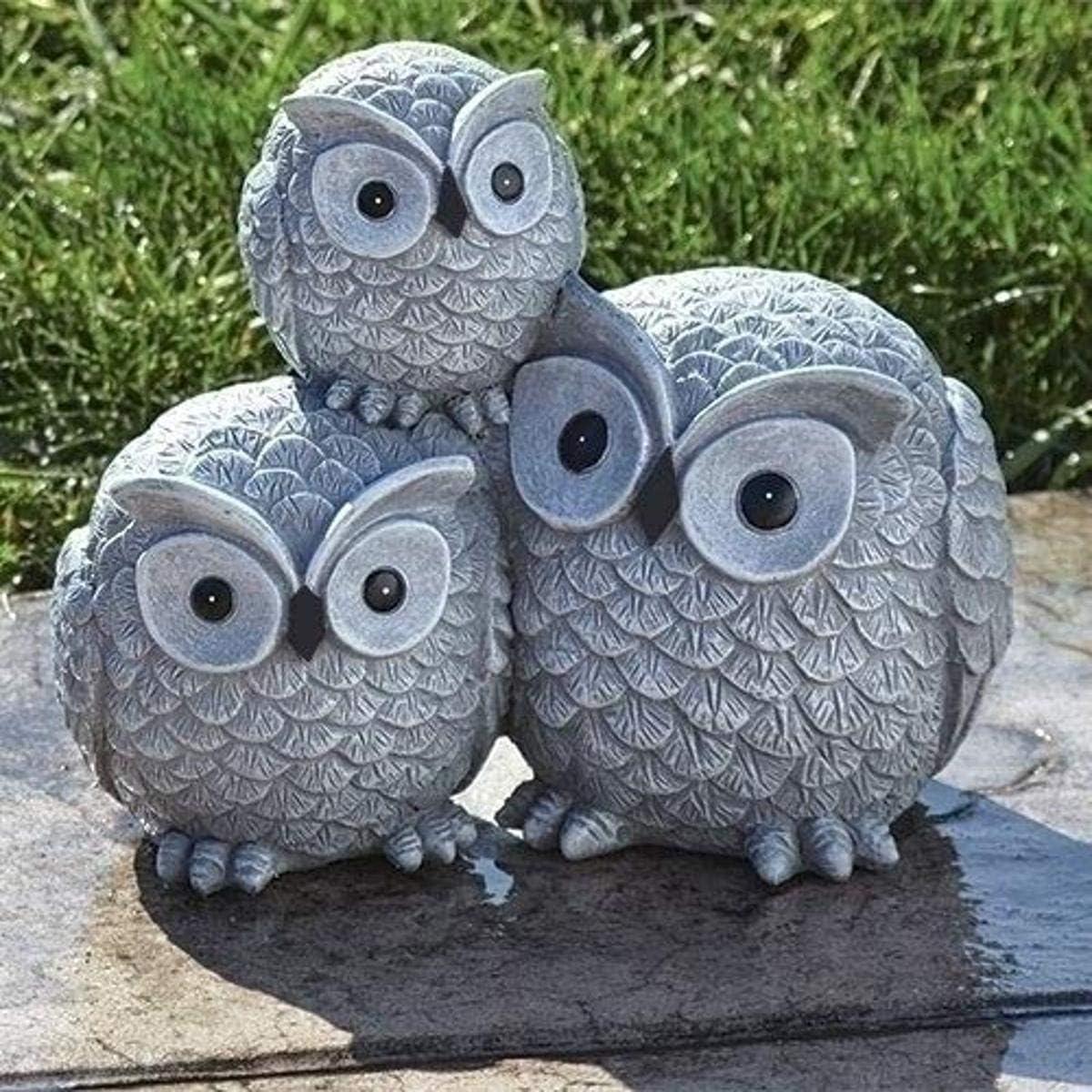 Gray Resin Stacked Owl Garden Statue