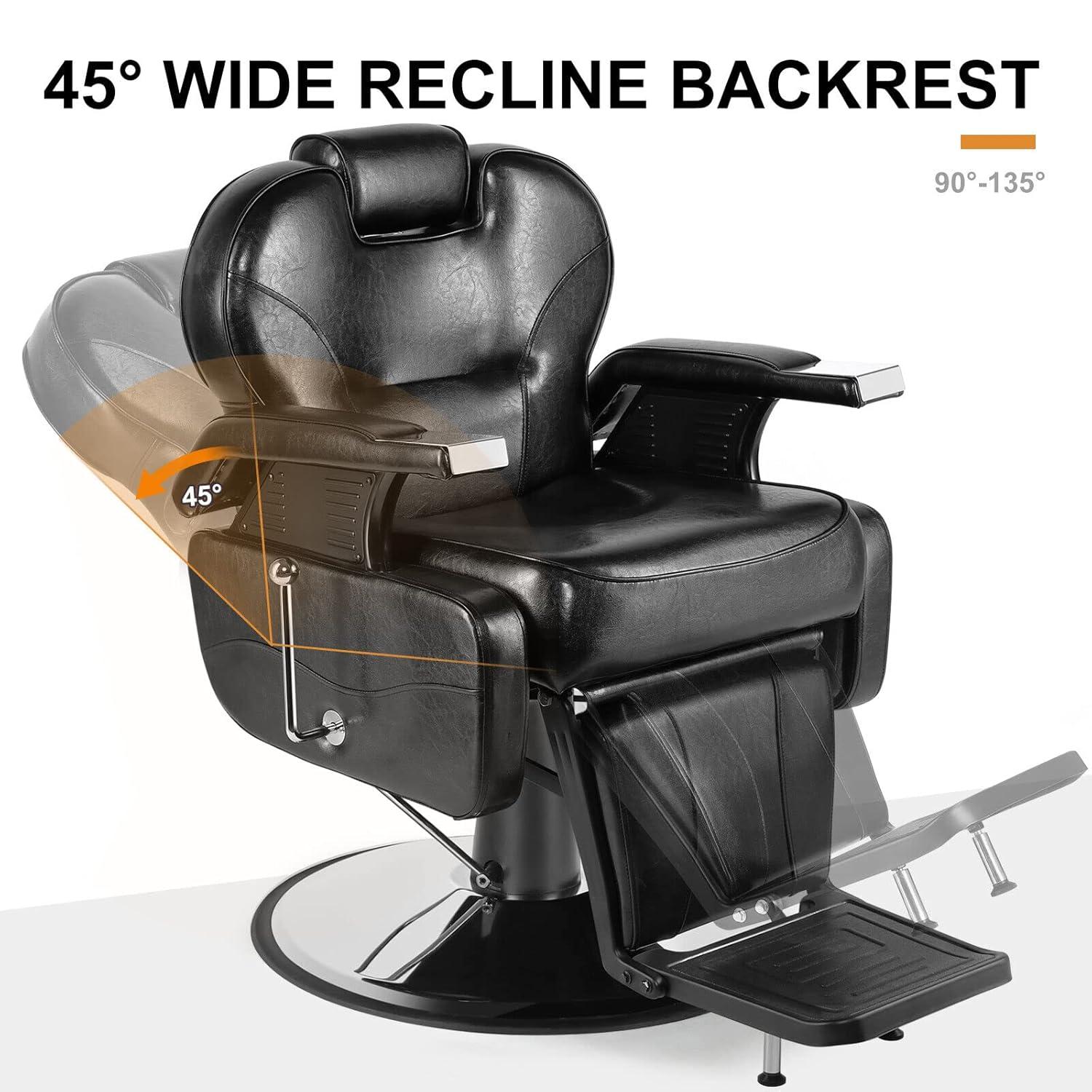 Black Hydraulic Recline Barber Chair with Premium Upholstery