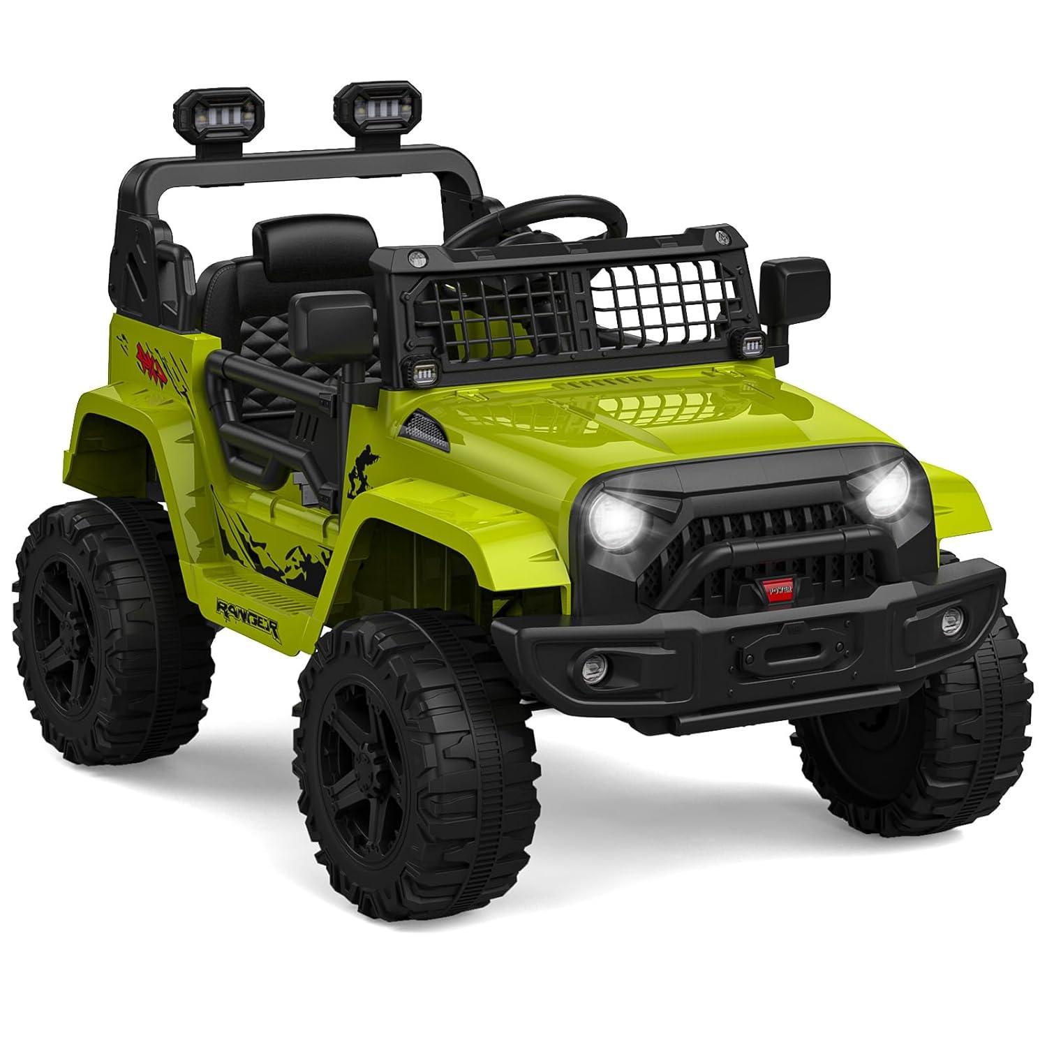 Ride on Truck Car 12V Kids Electric Vehicles with Remote Control Spring Suspension, LED Lights, Bluetooth, 2 Speeds