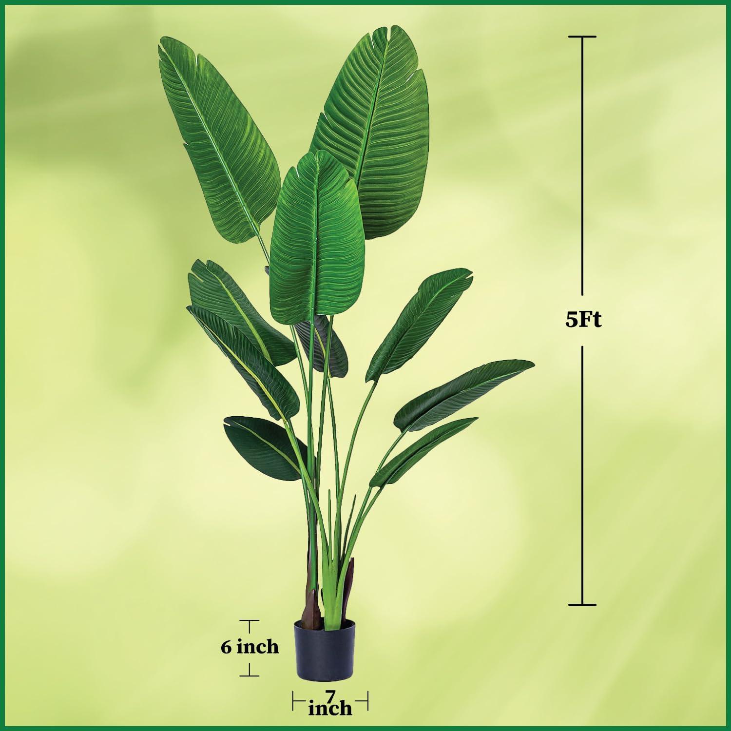 Bagari One 5 Foot Artificial Silk Bird of Paradise Palm Tree Potted Plant