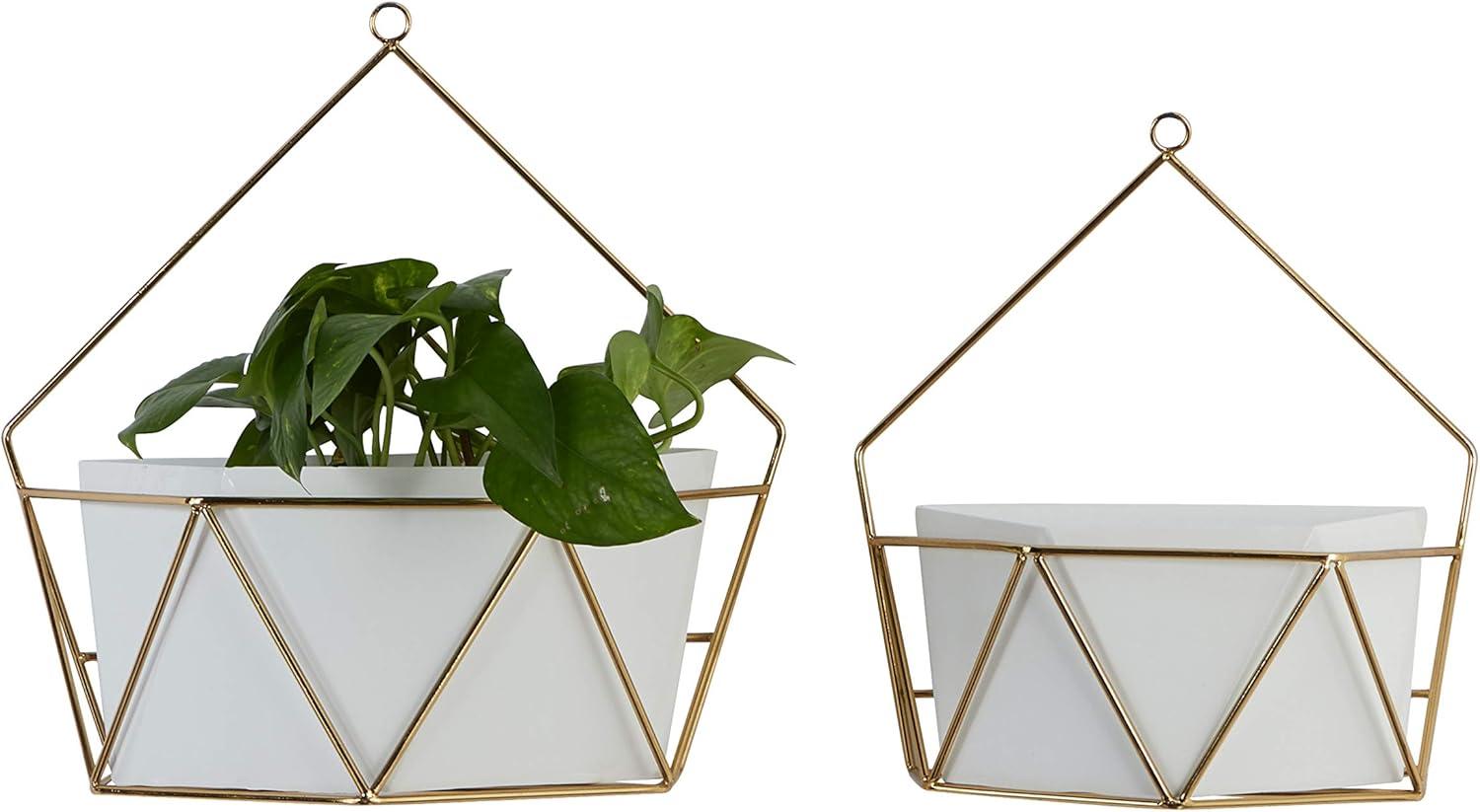 Geometric Gold And White Metal Wall Planters, Set Of 2: 12", 15"