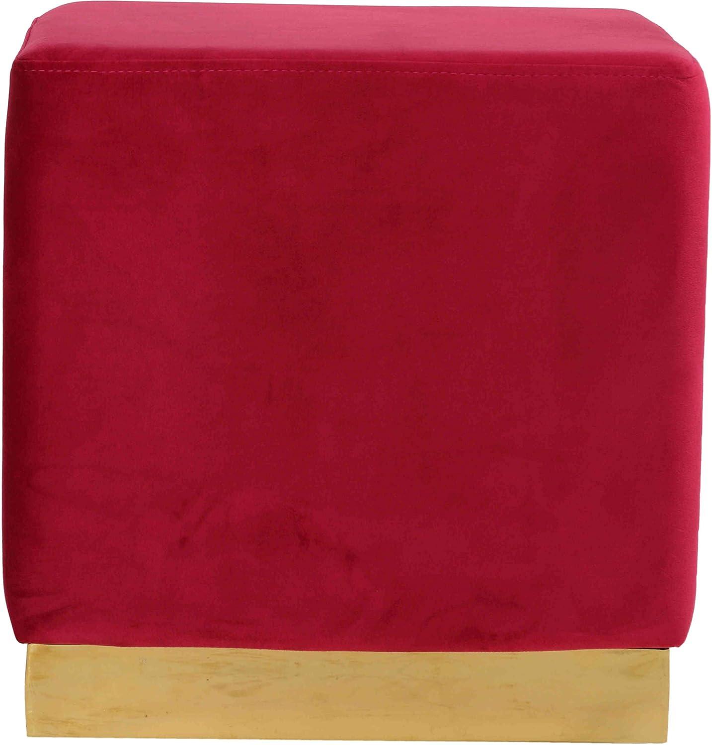 Pink Velvet Square Ottoman with Brushed Gold Base