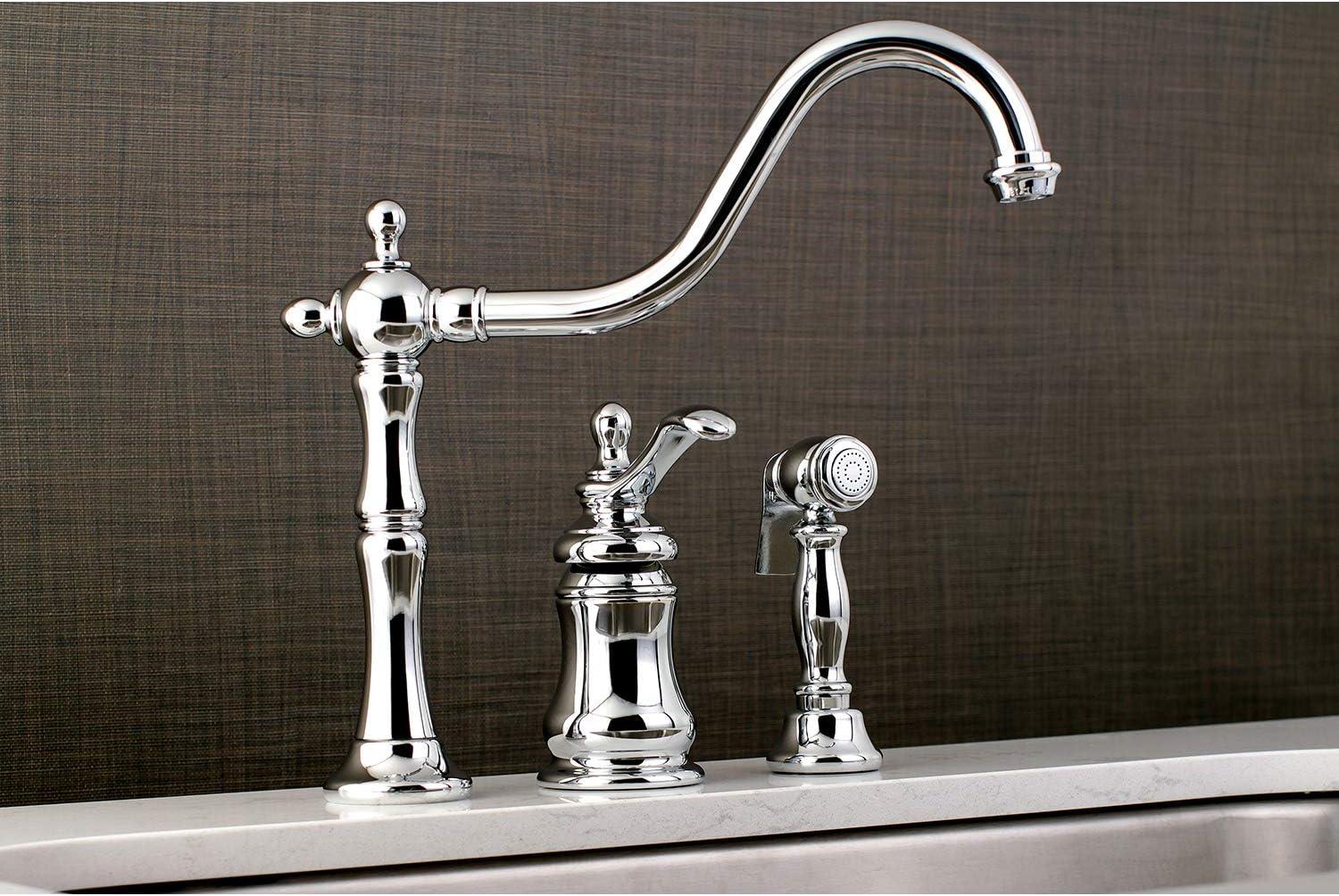 Kingston Brass Templeton Single-Handle 3-Hole Widespread Kitchen Faucet with Brass Sprayer