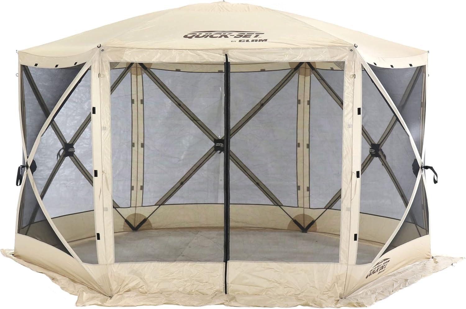 CLAM Quick-Set Pavilion Portable Pop-Up Outdoor Camping Gazebo Screen Tent Sided Canopy Shelter with Ground Stakes & Carry Bag