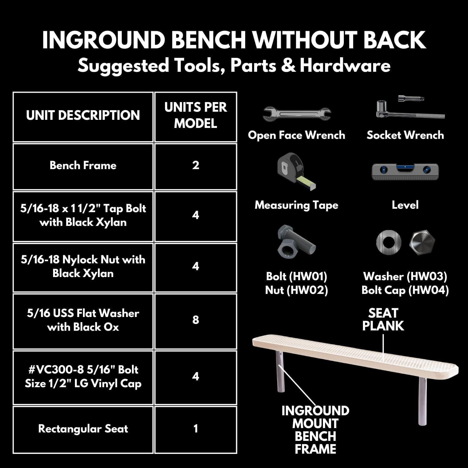 Coated Outdoor Furniture Heavy-Duty Outdoor Bench Thermoplastic Coated, Expanded Metal, Commercial-Grade Seating, Made in America (Inground Without Back, 6 Ft, Green)