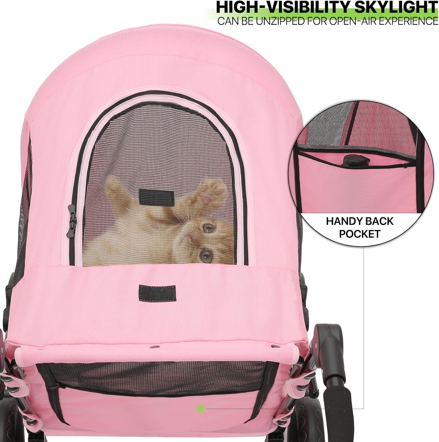 Magshion 3 Wheel Dog Stroller, Pet Stroller for Small Medium Dogs & Cats (Pink)