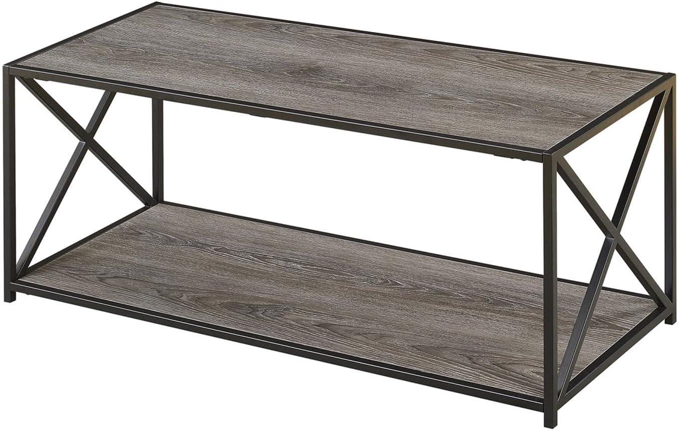 Tucson Weathered Gray Rectangular Wooden Coffee Table with Shelf