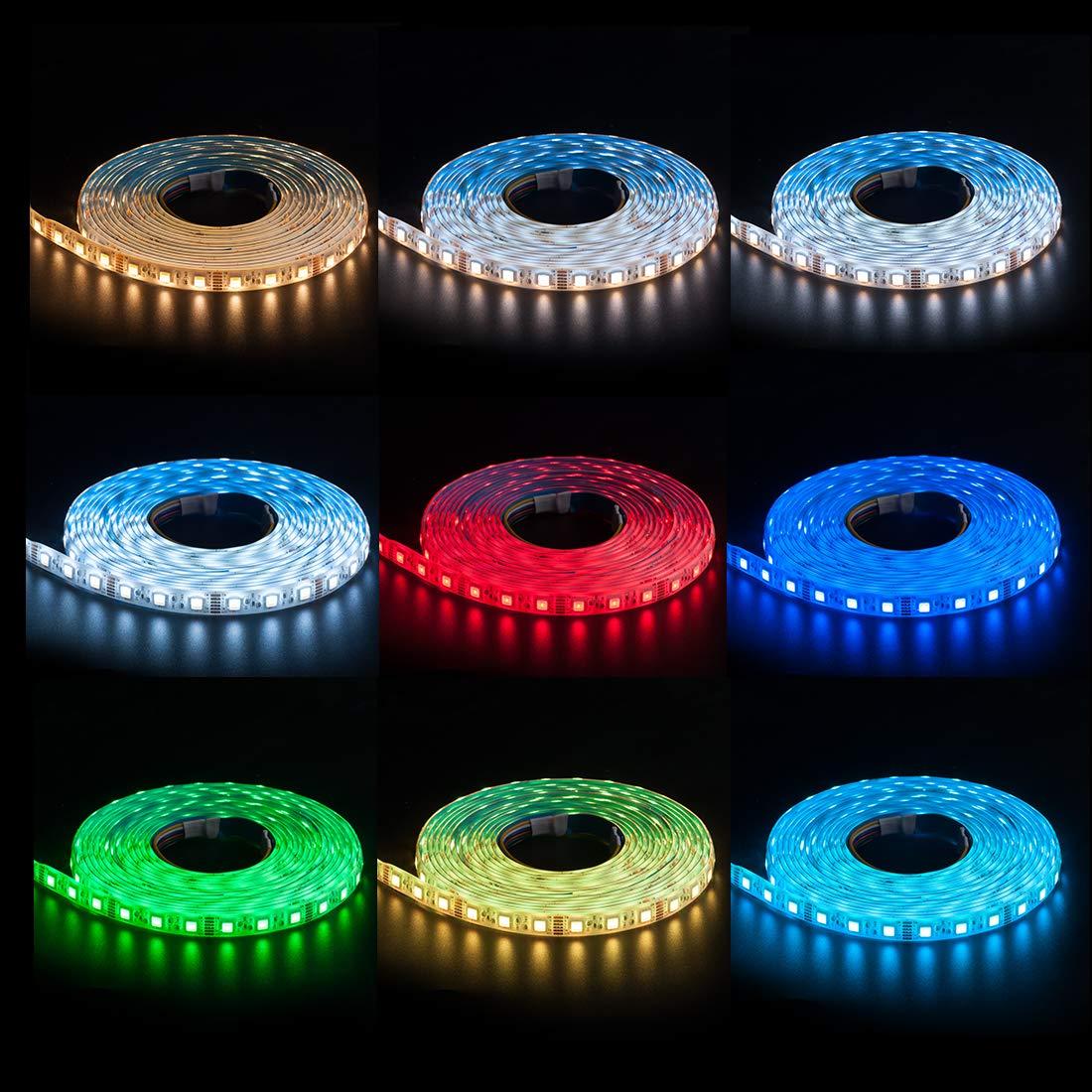 BTF-LIGHTING RGBCCT 5 Colors in 1 LED 5050SMD RGBWW RGB+Dimmable Tunable Color Temperature 2700K-6500K 16.4ft 60LEDs/m 300LEDs DC24V Multi-Colored Tape Lights IP30 White PCB(No Adapter or Controller)