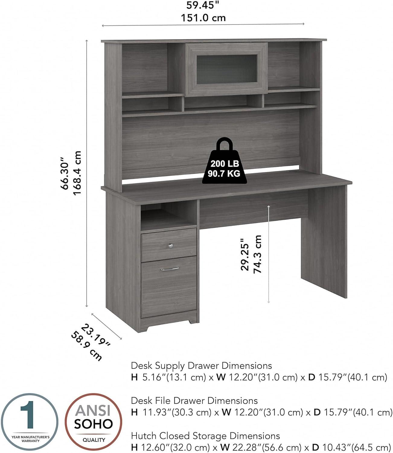 Cabot 60W Computer Desk with Hutch in Modern Gray - Engineered Wood