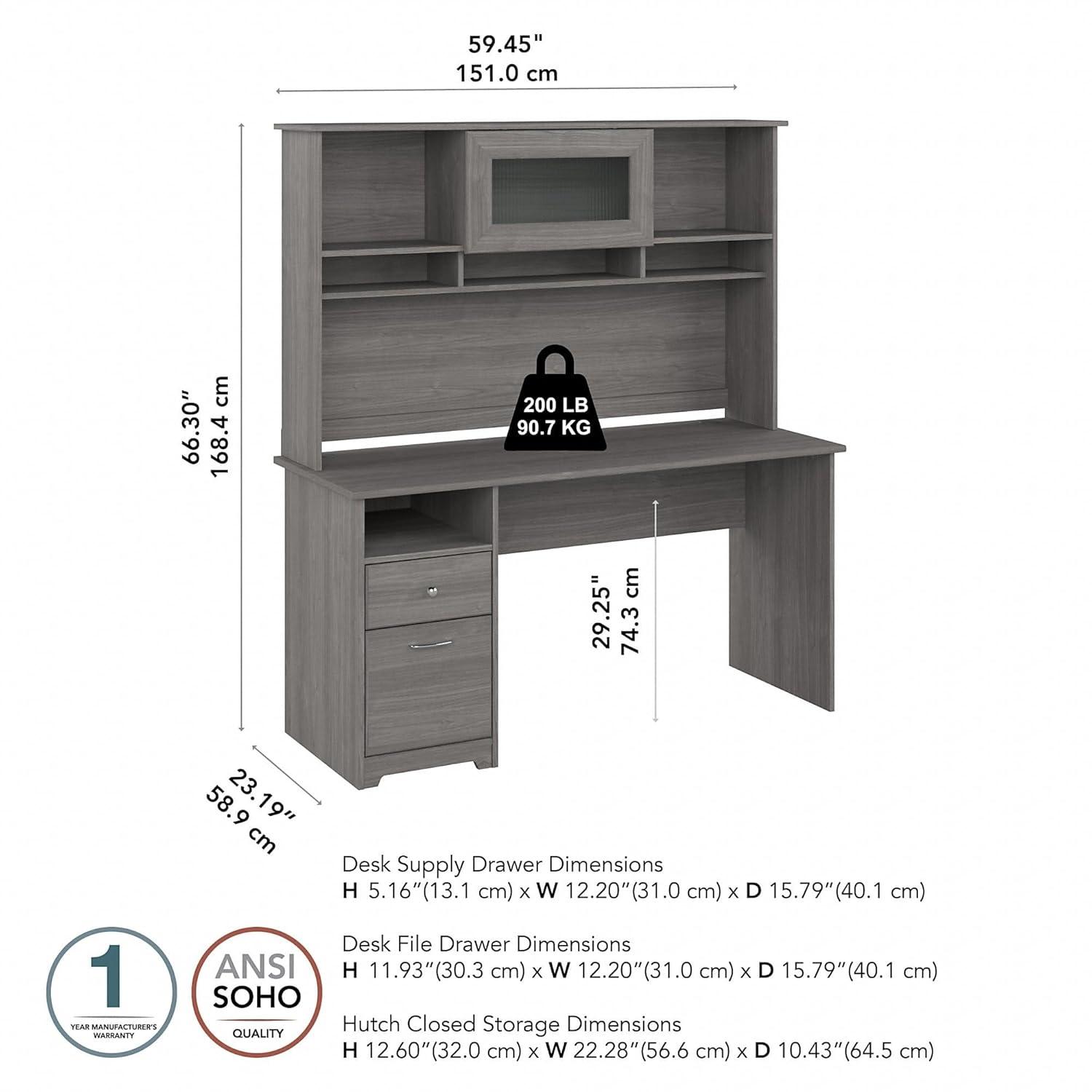 Cabot 60W Computer Desk with Hutch in Modern Gray - Engineered Wood