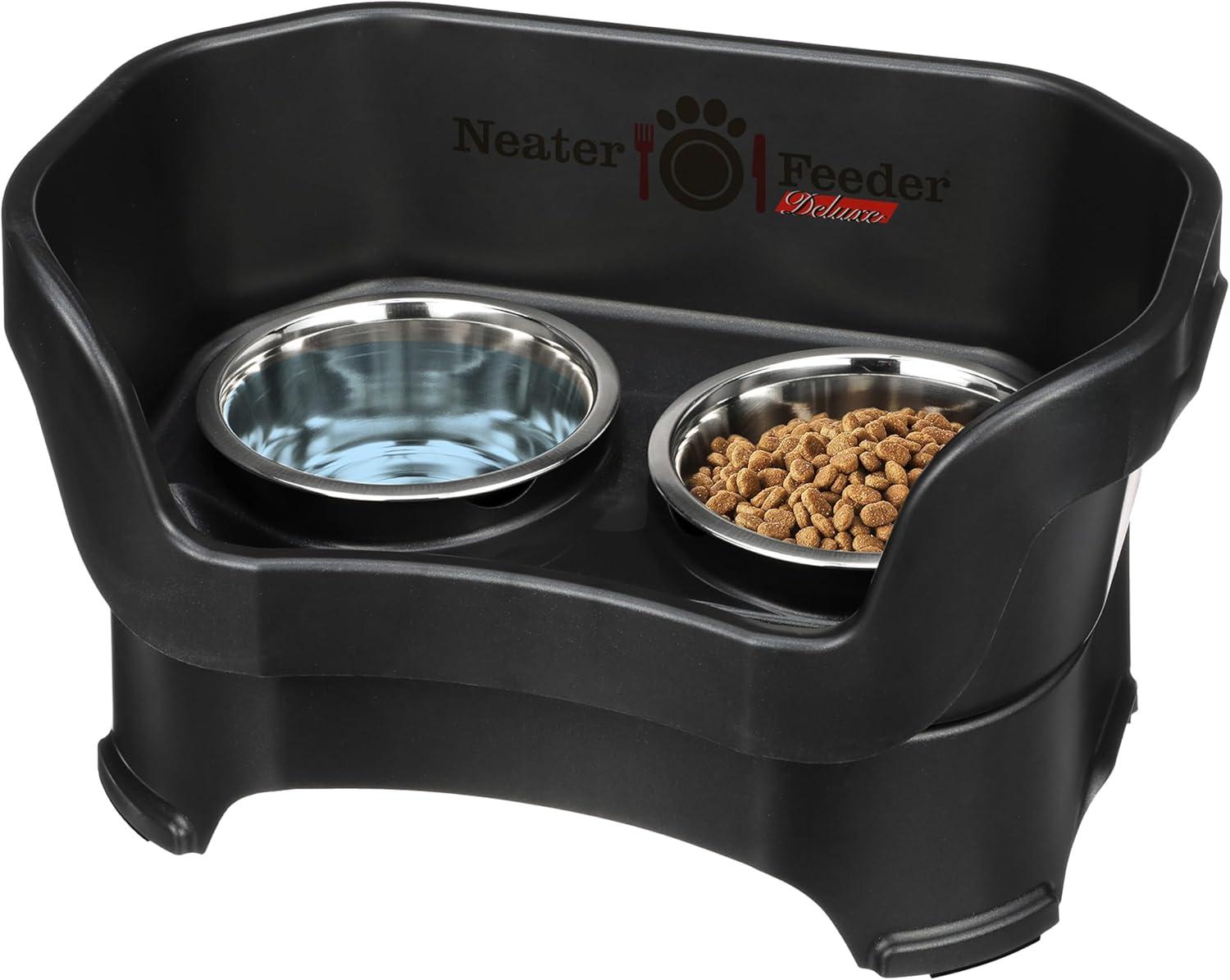 Midnight Black Elevated Stainless Steel Dog Feeder for Medium Breeds