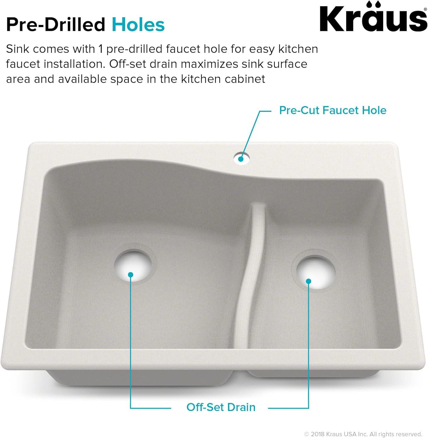 KRAUS Quarza™ 33" L Dual Mount 60/40 Double Bowl Granite Kitchen Sink