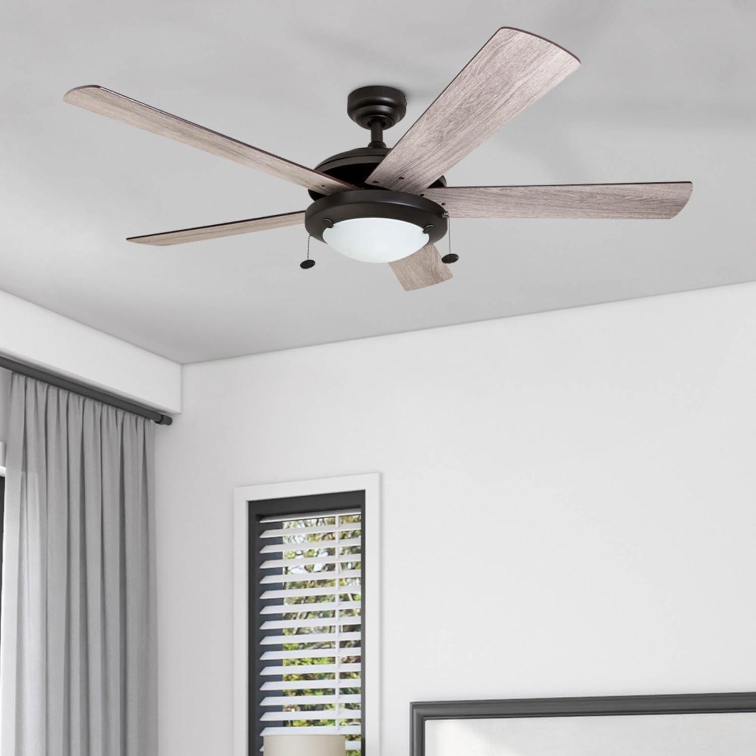 Prominence Home Bolivar 52" Bronze Ceiling Fan with 5 Blades, Integrated LED Light Kit, Pull Chains & Reverse Airflow