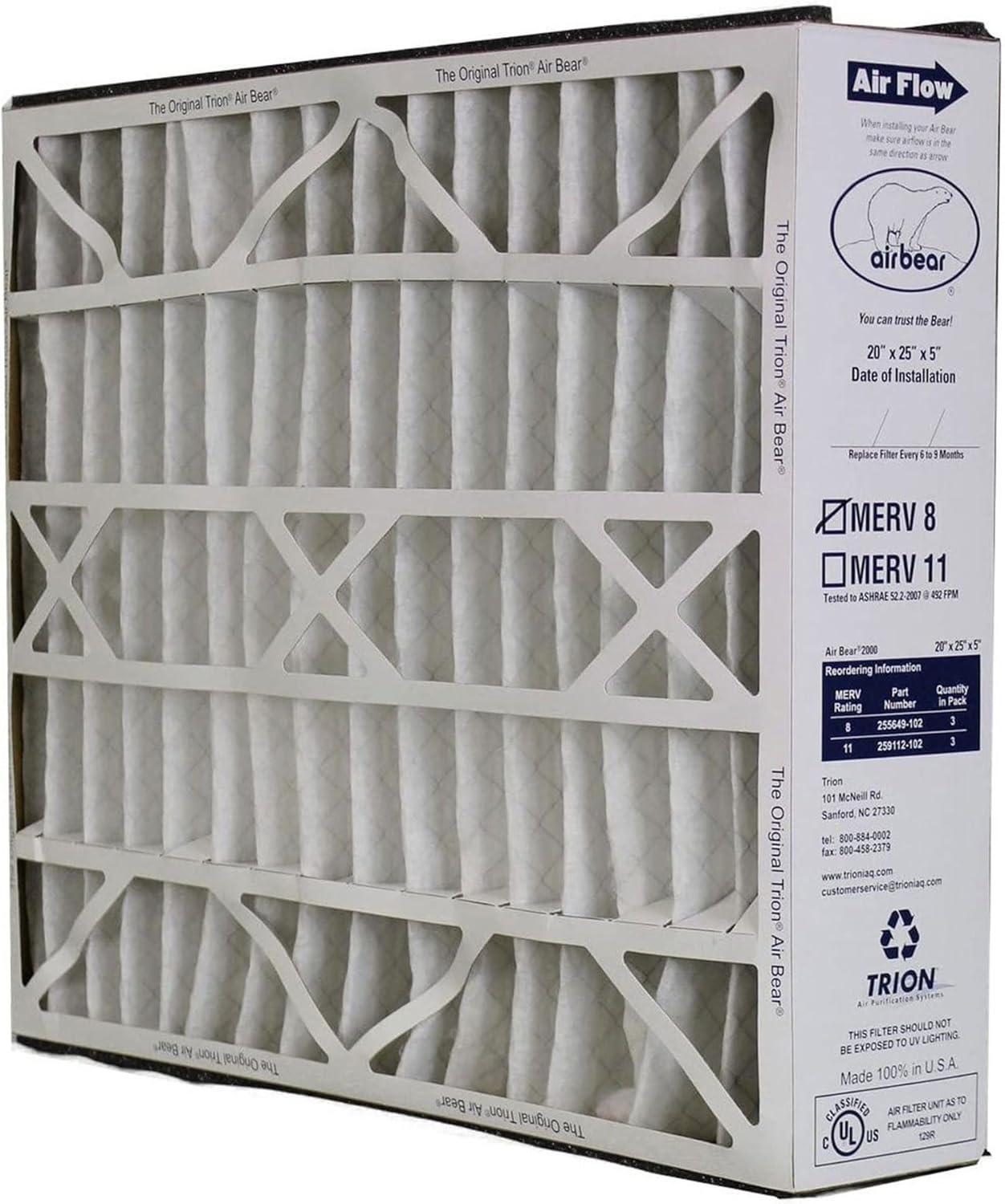 Trion 255649-102 Air Bear 20x 5x 5 Inch MERV 8 Air Purifier Filter (3 Pack)