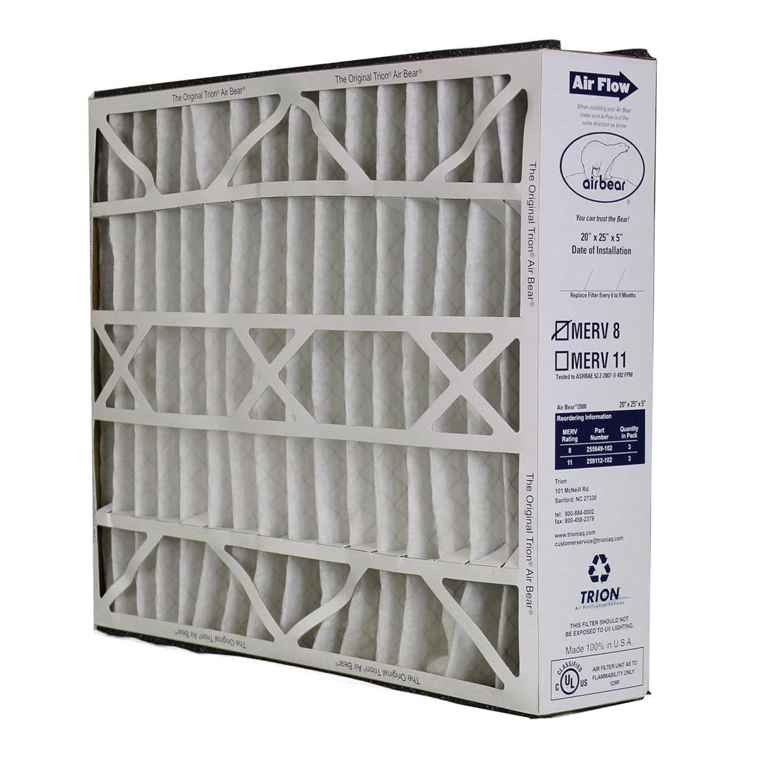 Trion 255649-102 Air Bear 20x25x5 Inch MERV 8 Air Purifier Filter for Air Bear Supreme, Right Angle, and Cub Air Cleaner Purification Systems (3 Pack)