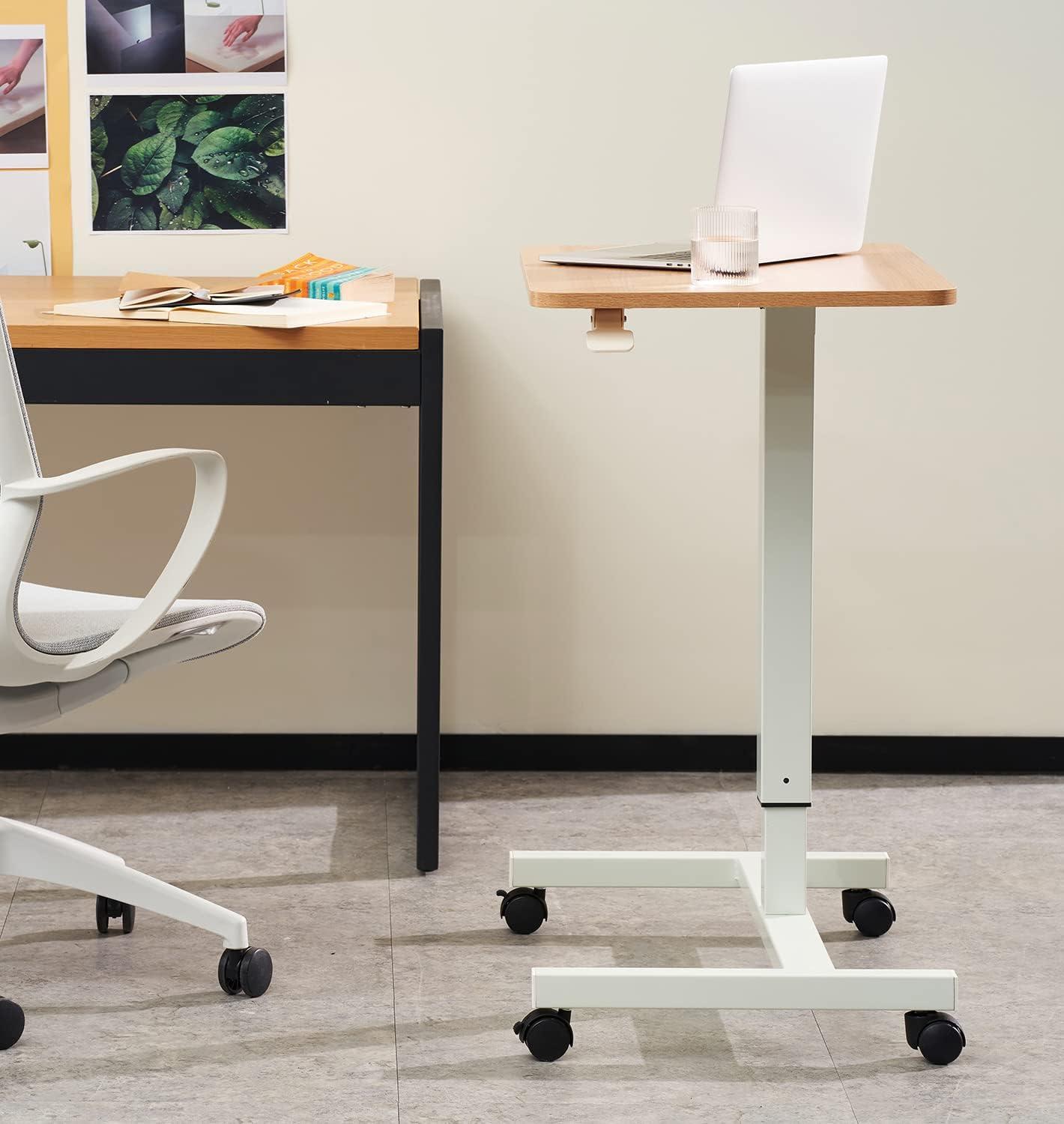 Clatina CLATINA Mobile Laptop Desk Pneumatic Sit to Stand Table Height Adjustable Rolling Cart