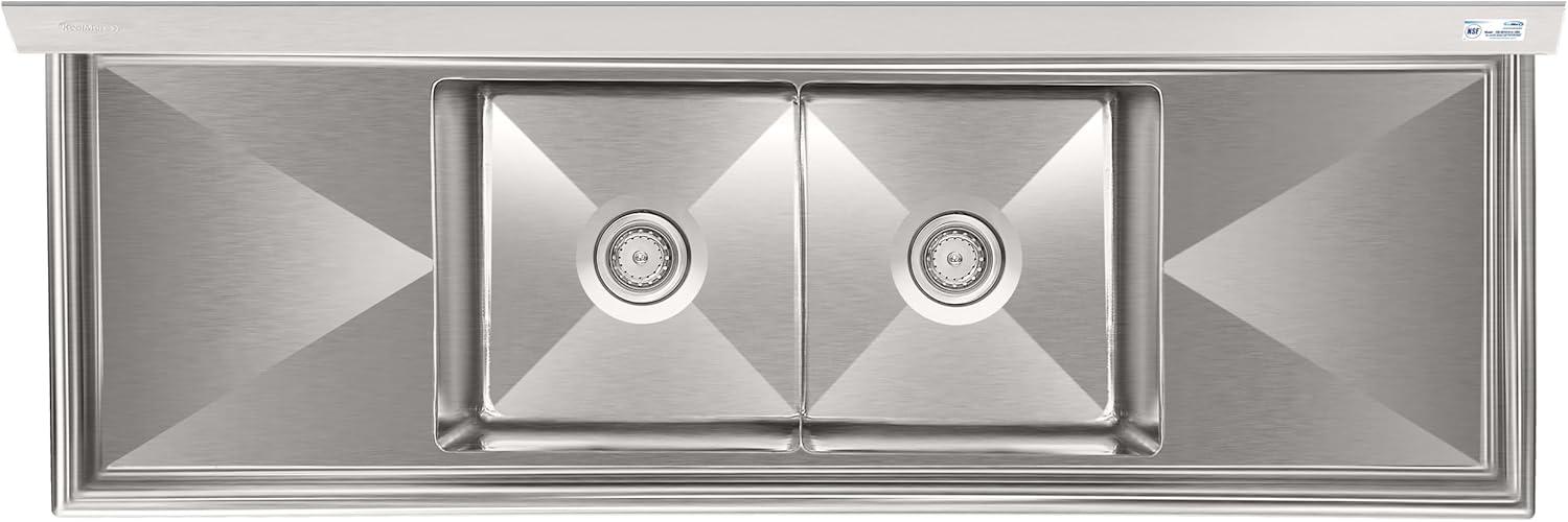 72" Stainless Steel Commercial Sink with Dual Drainboards