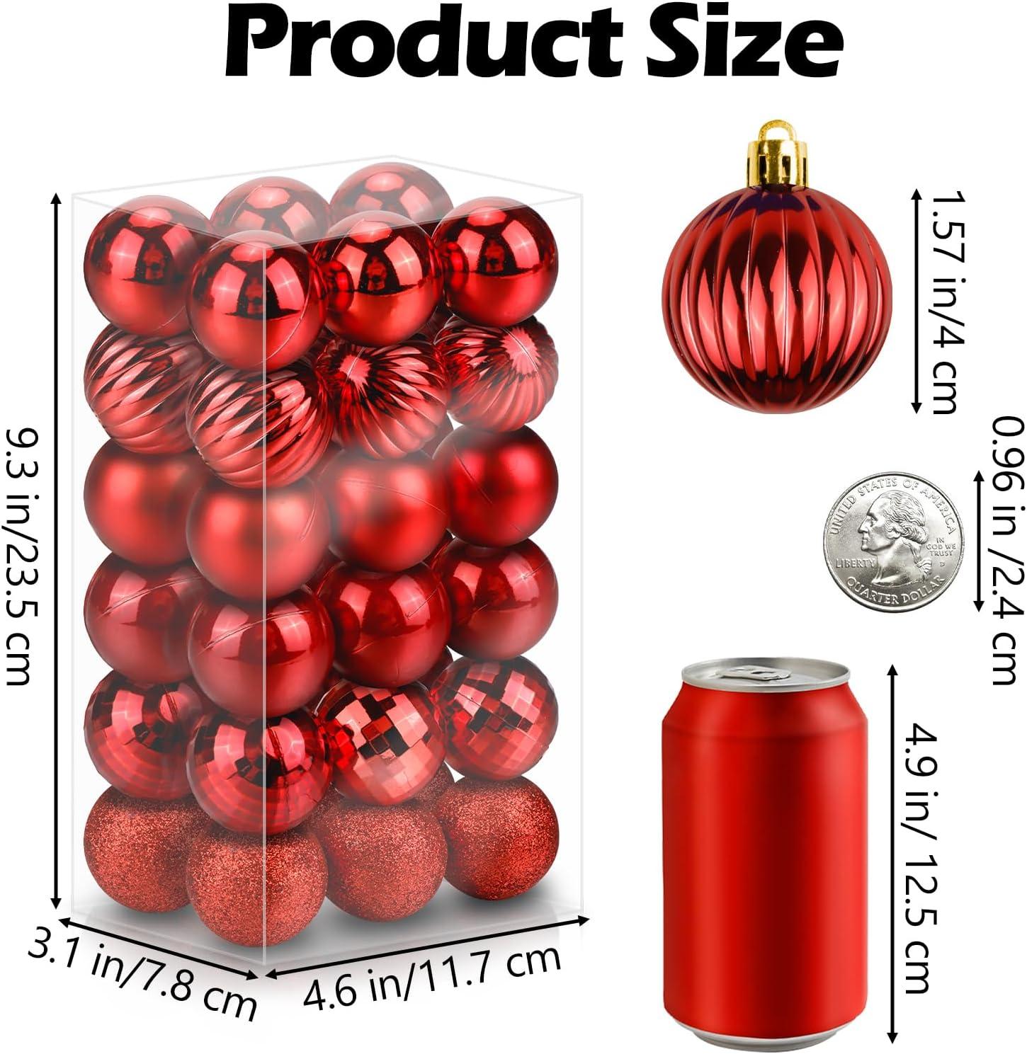 Wine Red Shatterproof Plastic Christmas Ball Ornaments Set