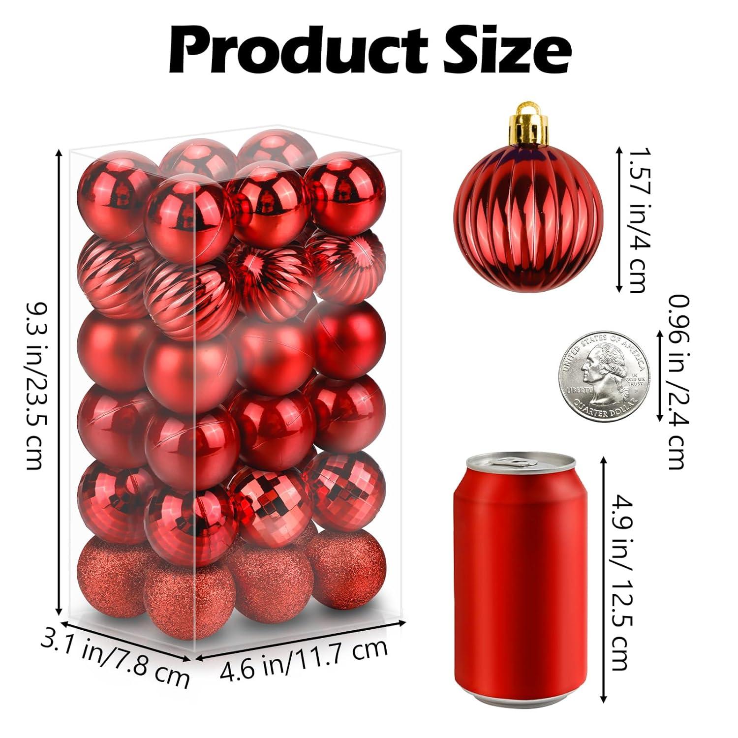 GameXcel Christmas Balls Ornaments for Xmas Tree - Shatterproof Christmas Tree Decorations Small Hanging Ball Wine Red 1.6 Inch x 36 Pack