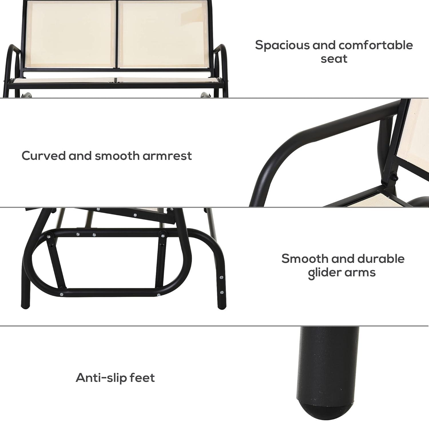 Outsunny 2-Person Outdoor Glider Bench, Patio Double Swing Rocking Chair Loveseat w/Powder Coated Steel Frame for Backyard Garden Porch, Gray