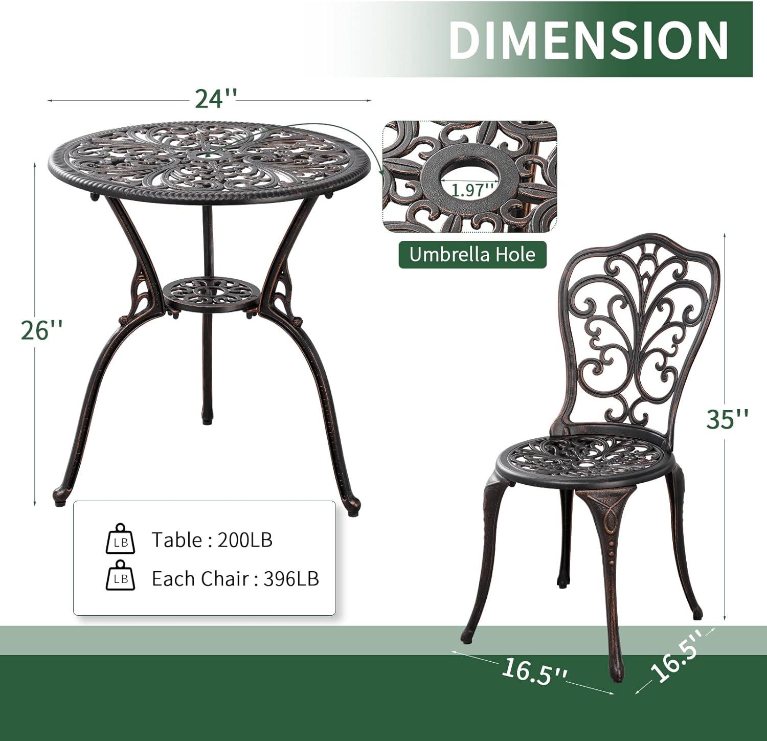 Butterfly Black Cast Aluminum 3-Piece Patio Bistro Set