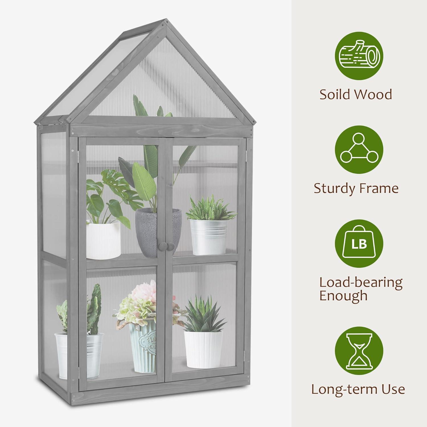 18.3" W x 29.9" D Wooden Greenhouse Cold Frame，Garden Raised Flower Planter Shelf