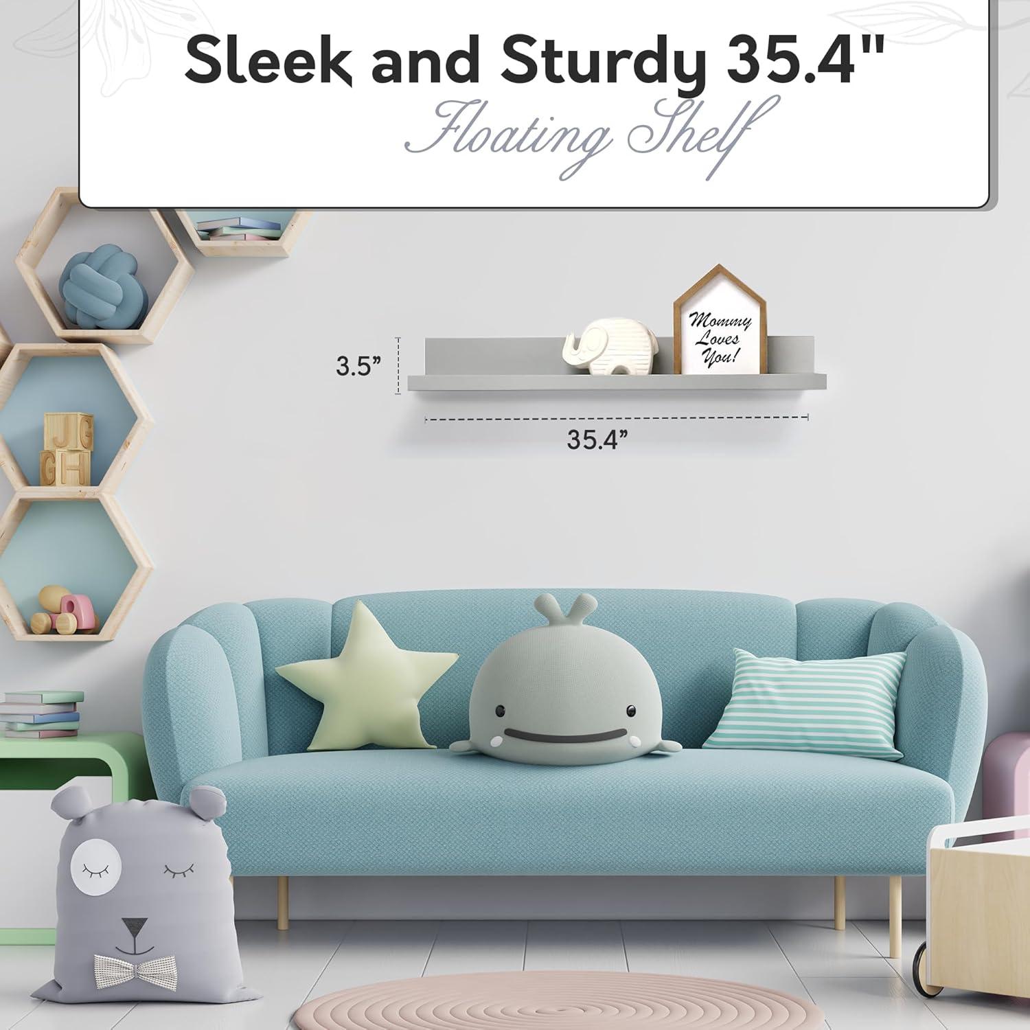 35.4" Picture Ledge Shelf for Kids' Room Gray - InPlace: Decorative Wall Shelf, MDF, Painted Finish, 17 lb Capacity