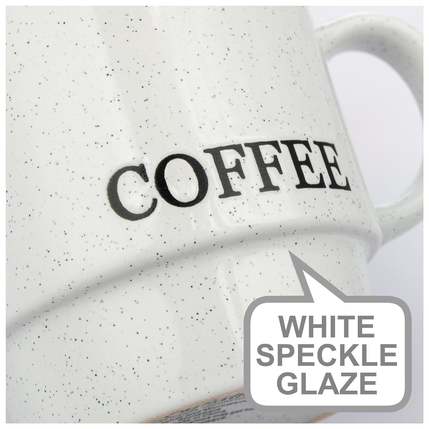 Signature Housewares Stackable Coffee Mug Tower Set with Metal Wire Rack - 15 Ounce Coffee Mugs for Coffee, Tea, Cocoa, Milk, Cappuccino, Hot Chocolate Set of 4 - White Coffee