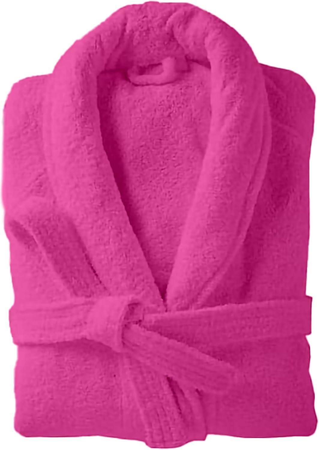 Unisex Pink Cotton Terry Cloth Bathrobe with Shawl Collar