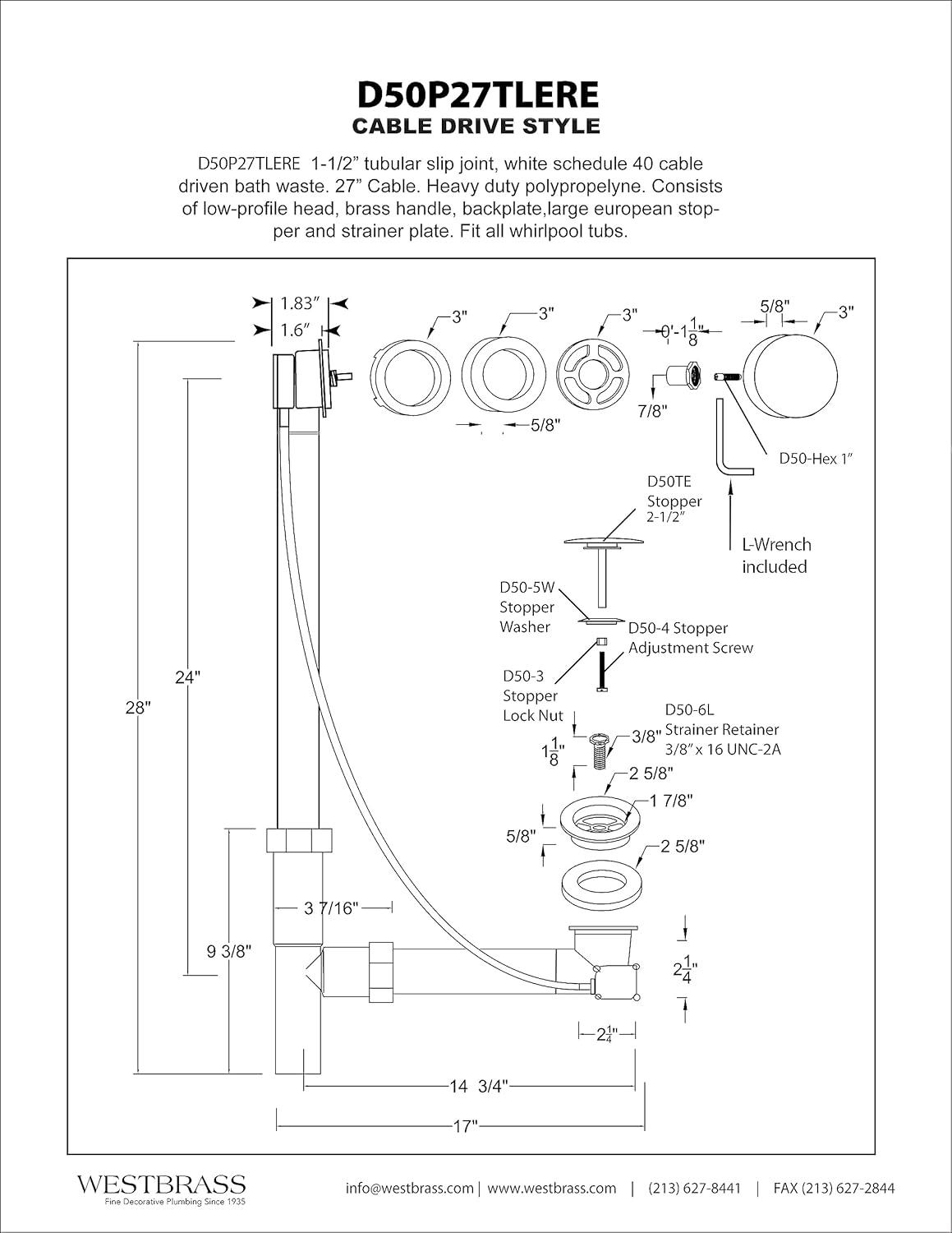 Polished Chrome Round Pop-Up Tub Drain Kit