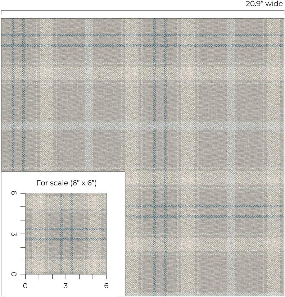 NextWall Argos Grey & Blue Tailor Plaid Peel and Stick Wallpaper - 20.9 in. W x 18 ft. L Roll
