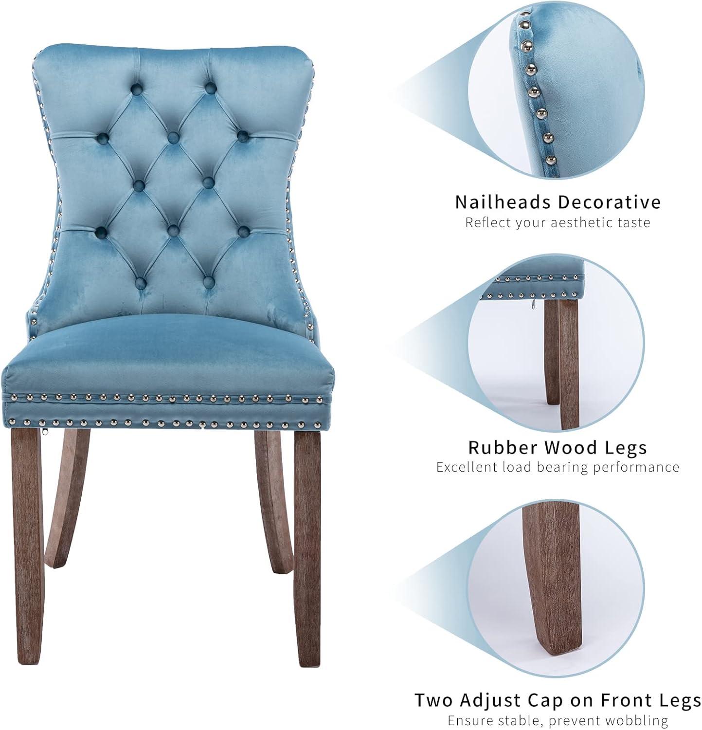 Blue Velvet Dining Chairs Set of 6, Kitchen & Dining Room Chairs Set of 6, Tufted Dining Chairs, Velvet Upholstered Dining Chairs, Solid Wood Frame (Light Blue, 6 Pcs)