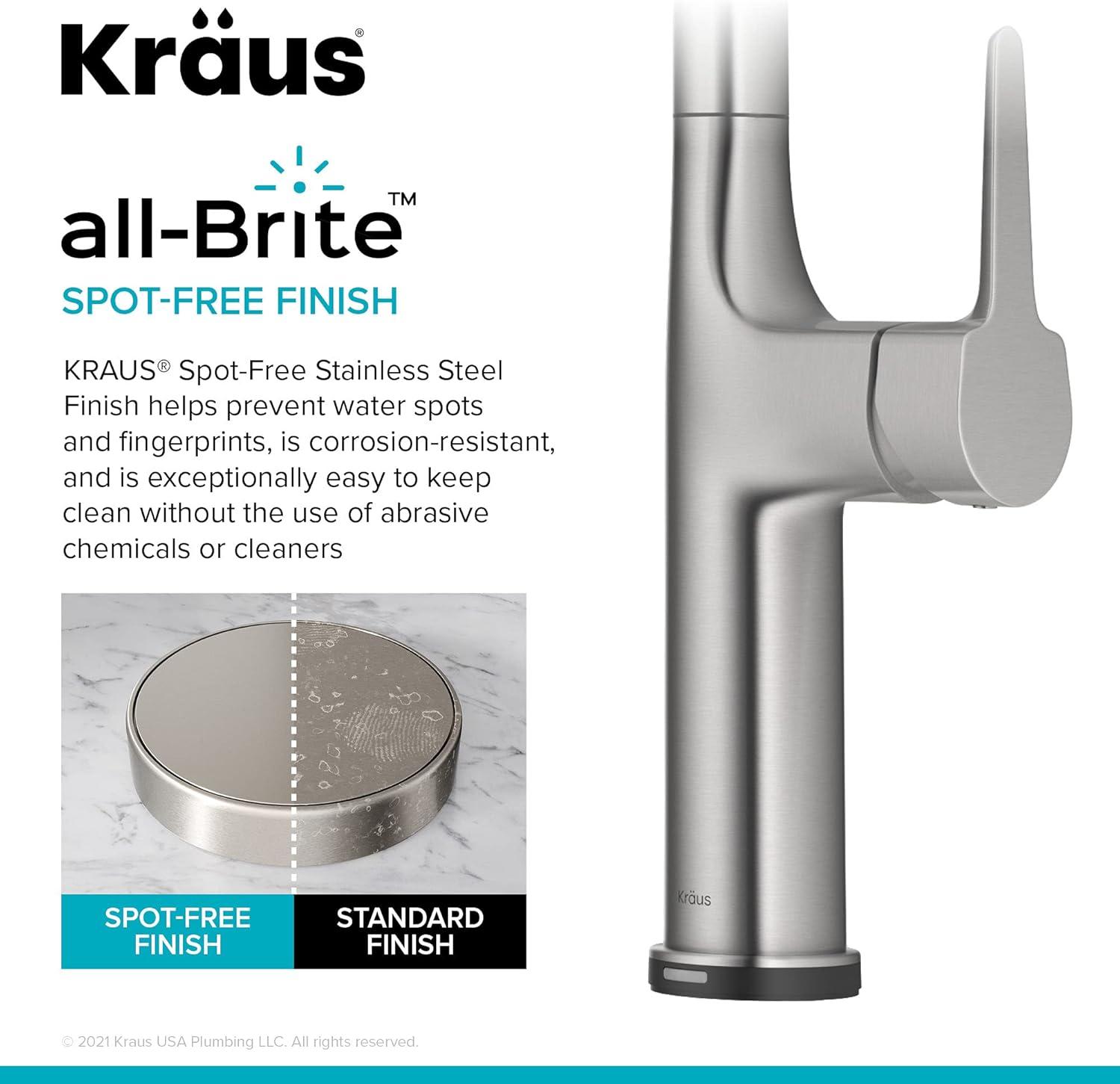 Kraus OlettoTall Modern Single-HandleTouch Kitchen Sink Faucet with Pull Down Sprayer in Spot Free Stainless Steel