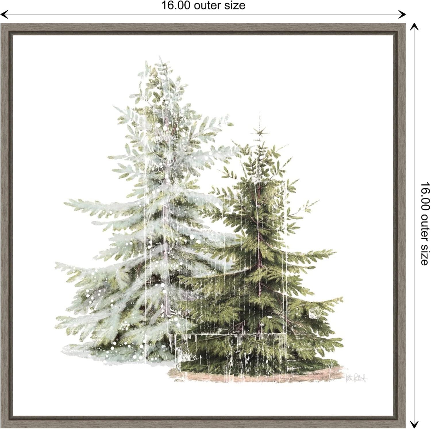 Amanti Art Vintage Wooded Holiday Trees in Snow by Katie Pertiet Canvas Wall Art Print Framed 16 x 16-in.