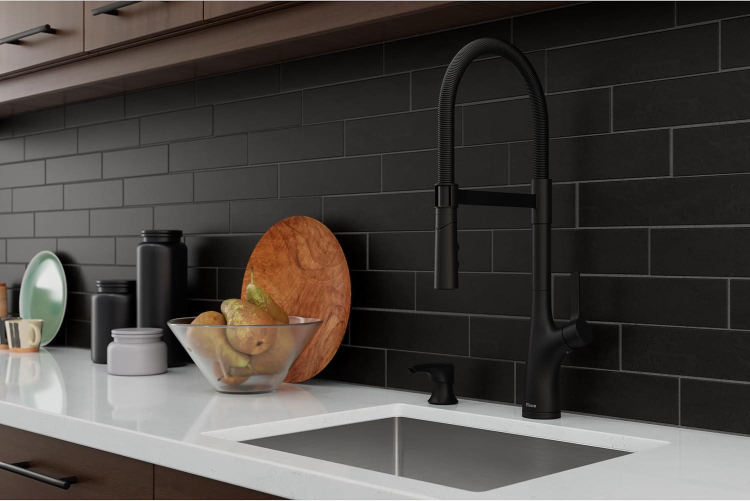 Ceylon Matte Black Pull-Down Kitchen Faucet with Soap Dispenser