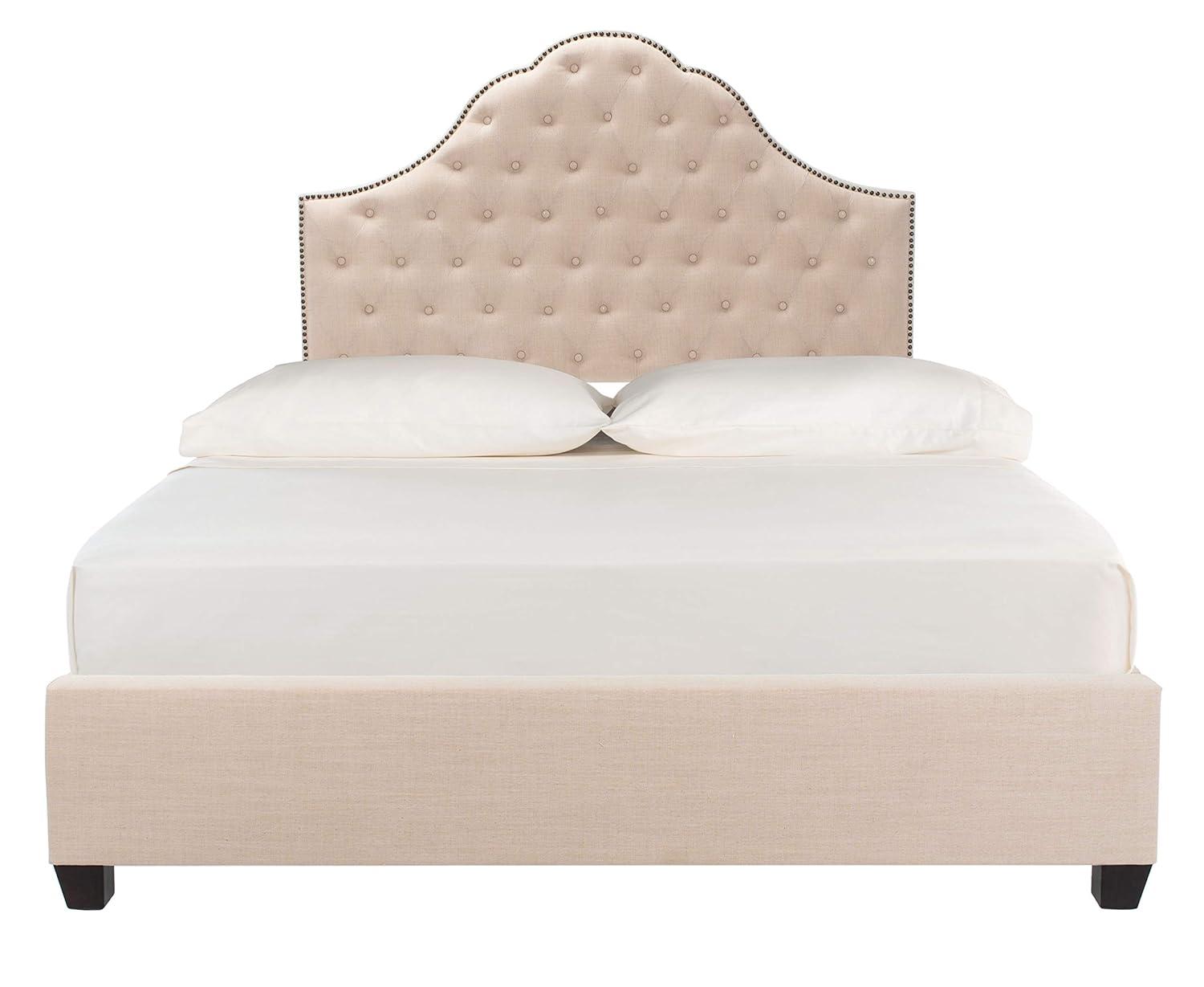 SAFAVIEH Beckham Modern Glam Tufted Headboard with Nail Heads, Queen, Beige