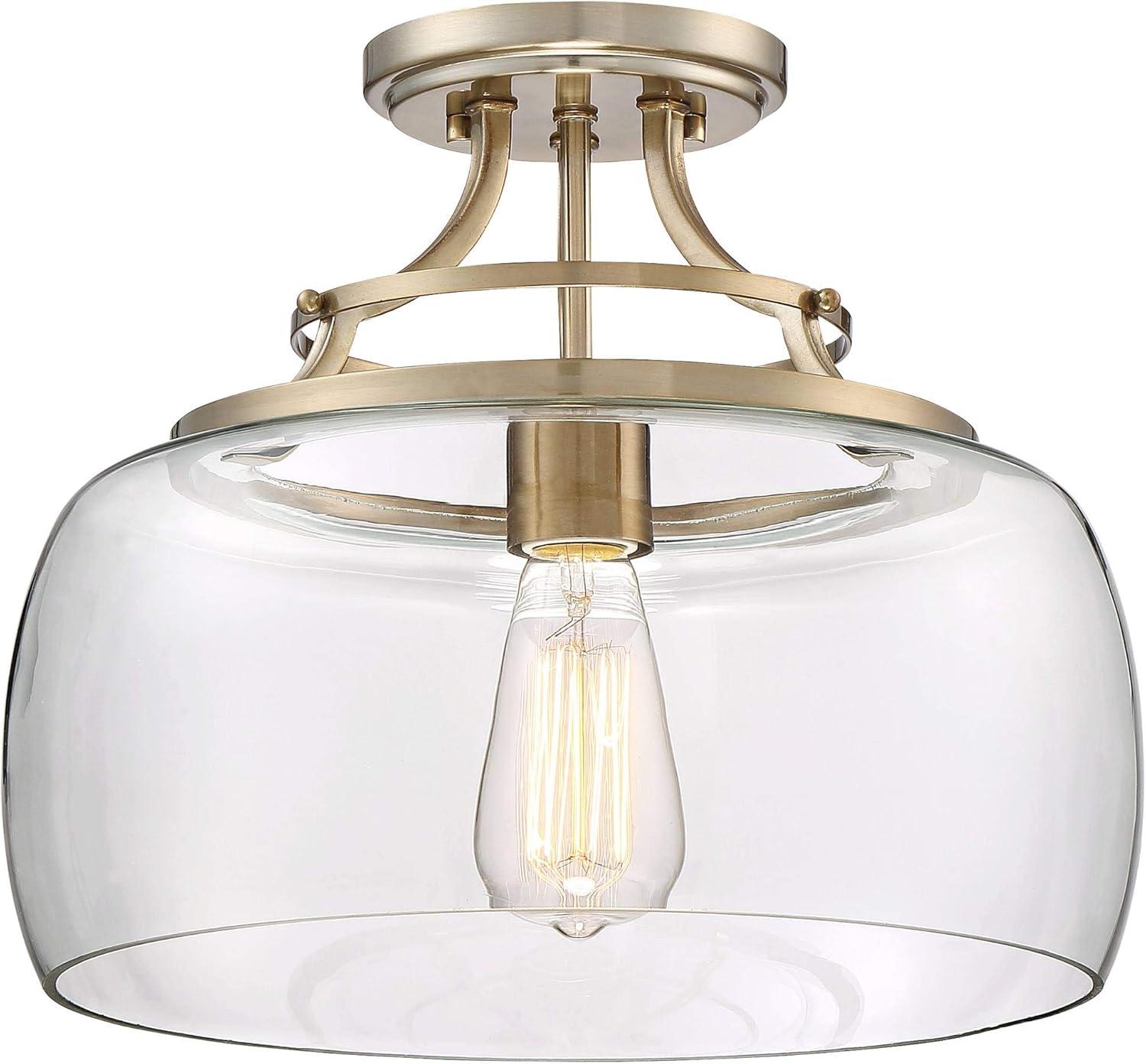 Franklin Iron Works Charleston Modern Farmhouse Ceiling Light Semi Flush Mount Fixture 13 1/2" Wide Warm Brass LED Clear Glass for Bedroom Kitchen