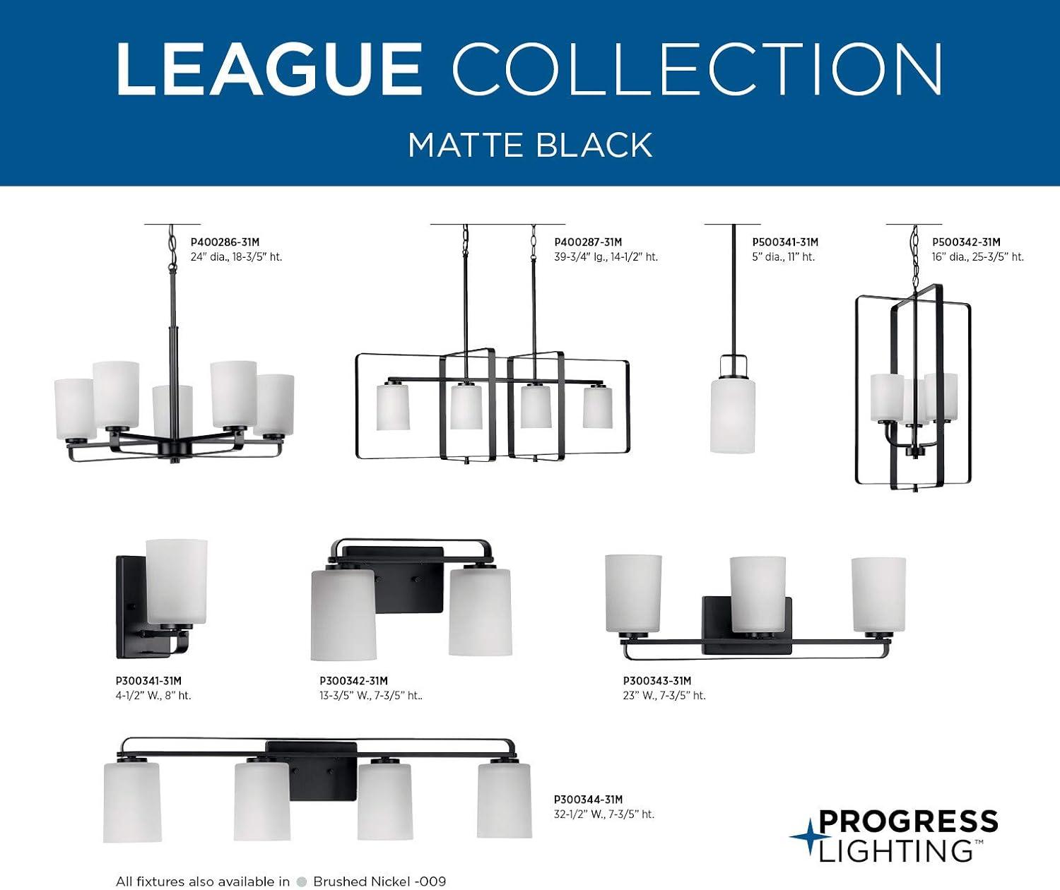 League Collection Three-Light Matte Black and Etched Glass Modern Farmhouse Bath Vanity Light