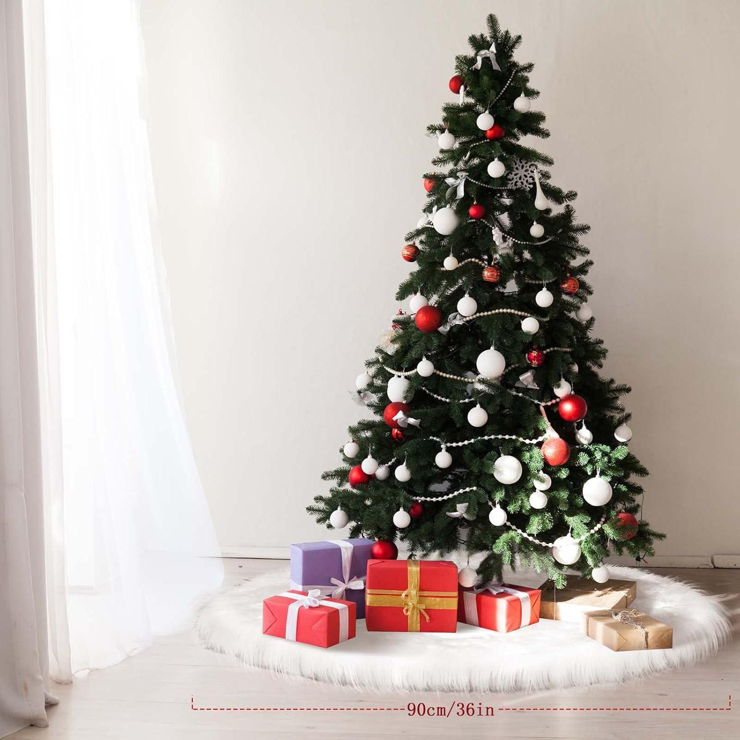 Winter Promotion 36 Inch Faux Fur Christmas Tree Skirt White Plush Skirt for Merry Christmas Party Christmas Tree Decoration Christmas Decorations Christmas Tree Christmas Gifts Christmas Decor Chris