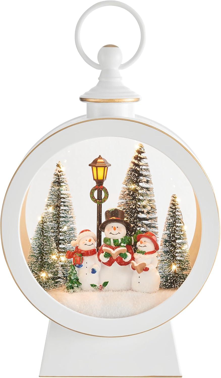 Danya B. Tabletop White Christmas Holiday Winter Snowman Scene Diorama Lighted Lantern Decoration - Oval