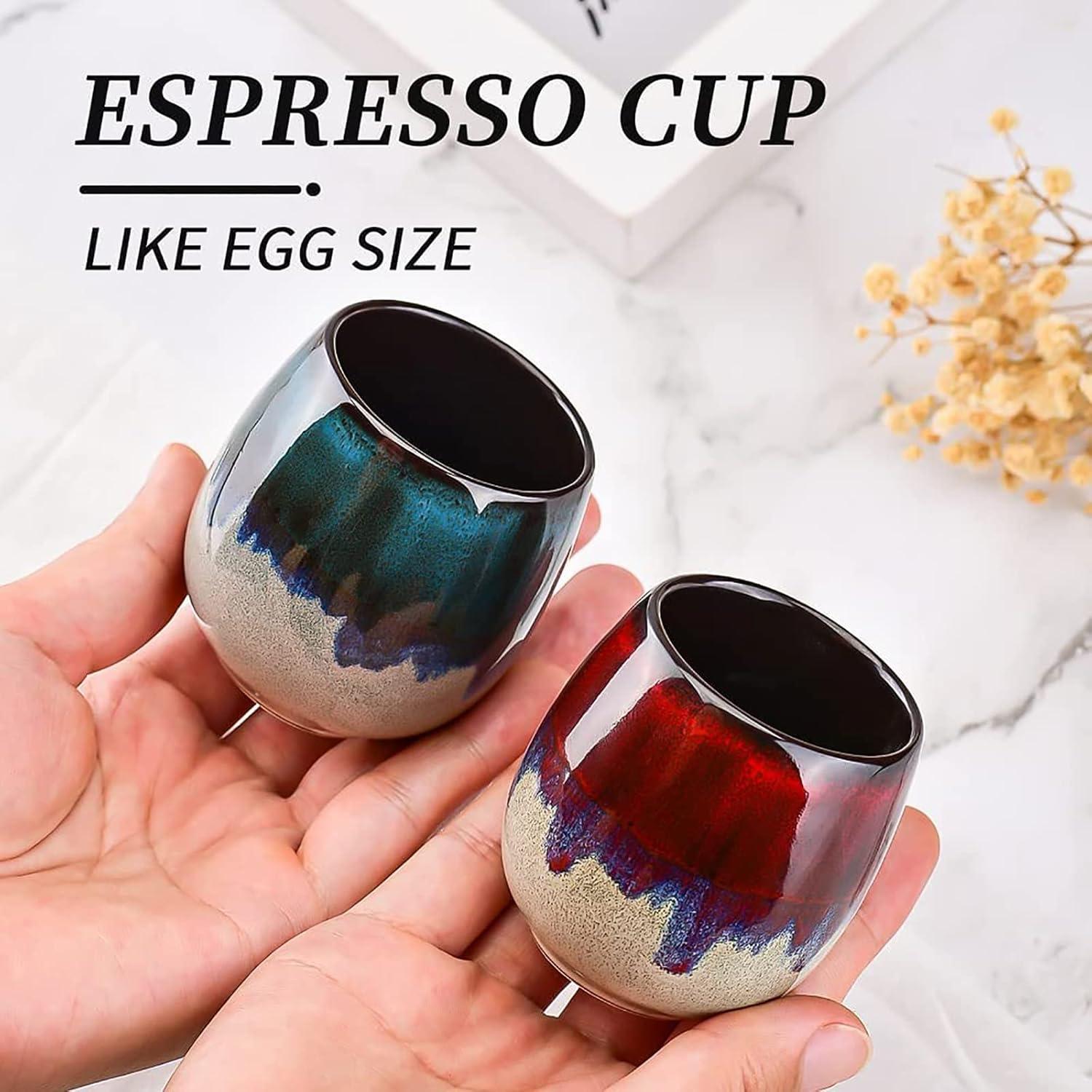 DanceeMangoos Ceramic Kiln-Change Espresso Cups Small Espresso Coffee Cup Spirits Cups Tasting Cups Ceramic Mate Cup (2 x 3.52 Oz, Red)