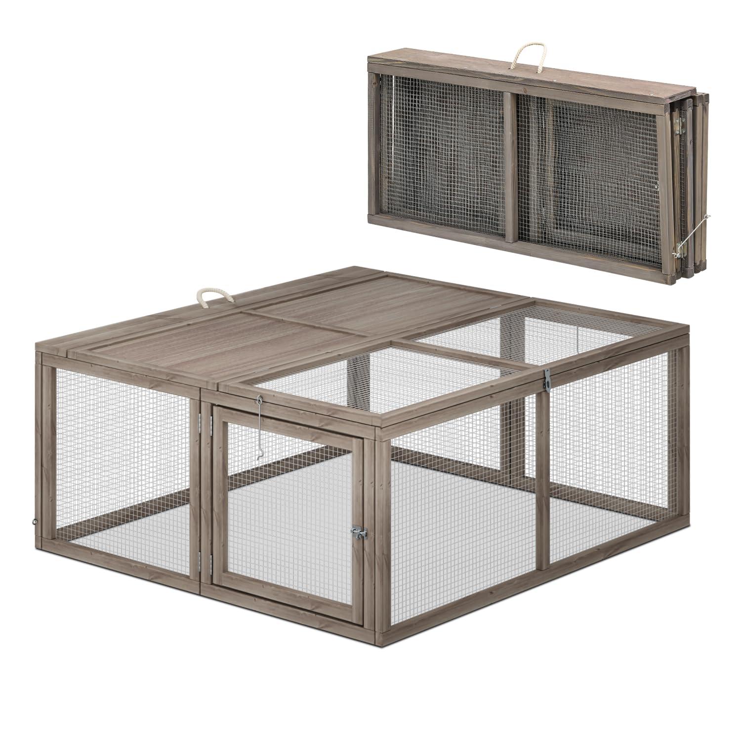 MoNiBloom Chicken Coop Rabbit Hutch, 45.5" Wooden Chicken Run Hen House Duck Coop, Outdoor Small Animal Poultry Cage with Openable Roof and Side Door (Grey)