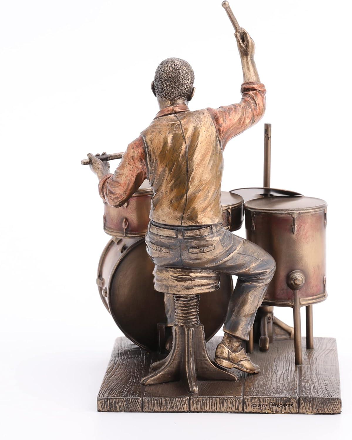 Veronese Design 8.1 Inch African American Male Jazz Band Drummer Bronze Finish Statue